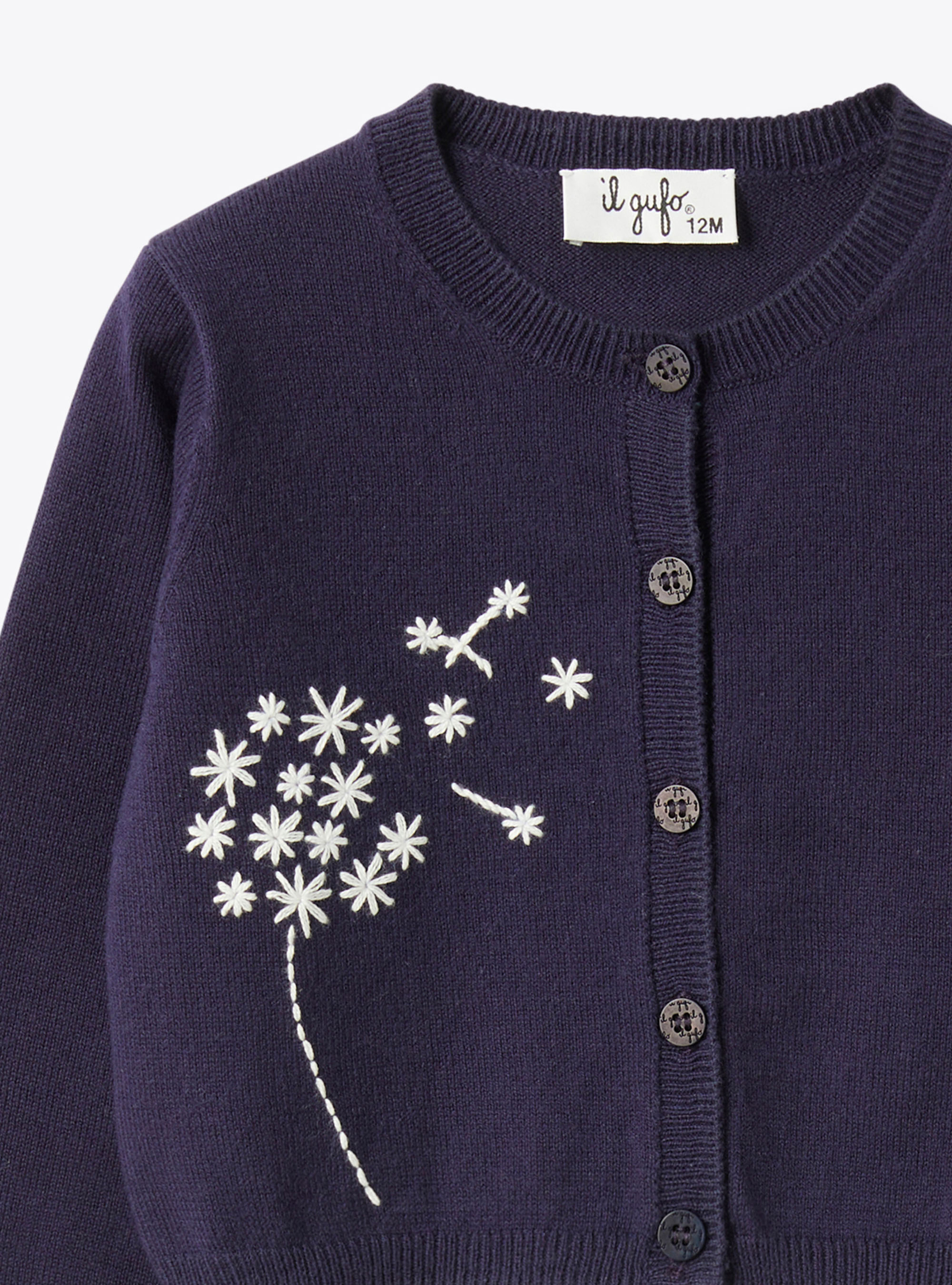 Organic cotton cardigan with embroidery - Blue | Il Gufo