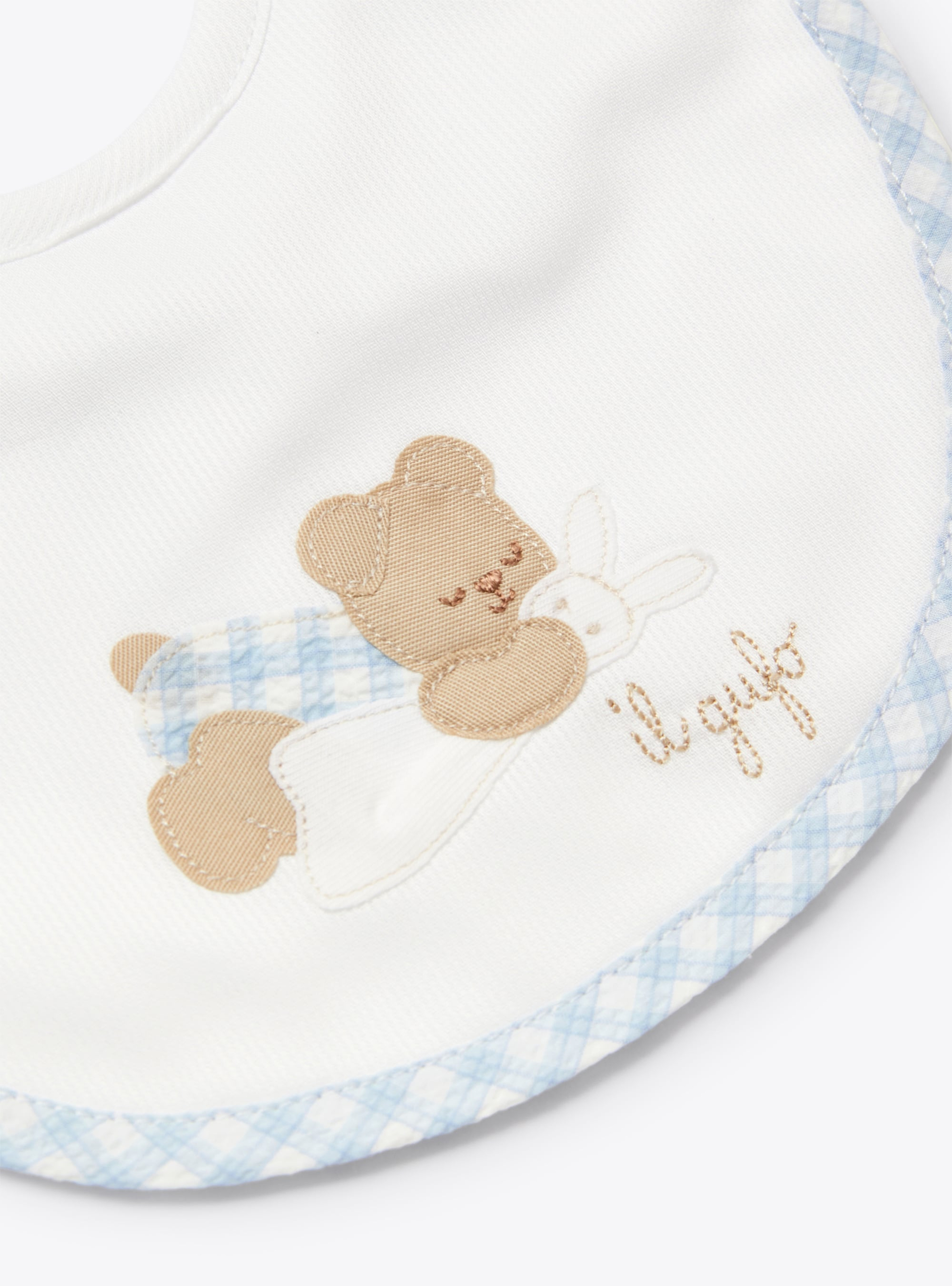 Cotton bib with teddy bear embroidery - White | Il Gufo
