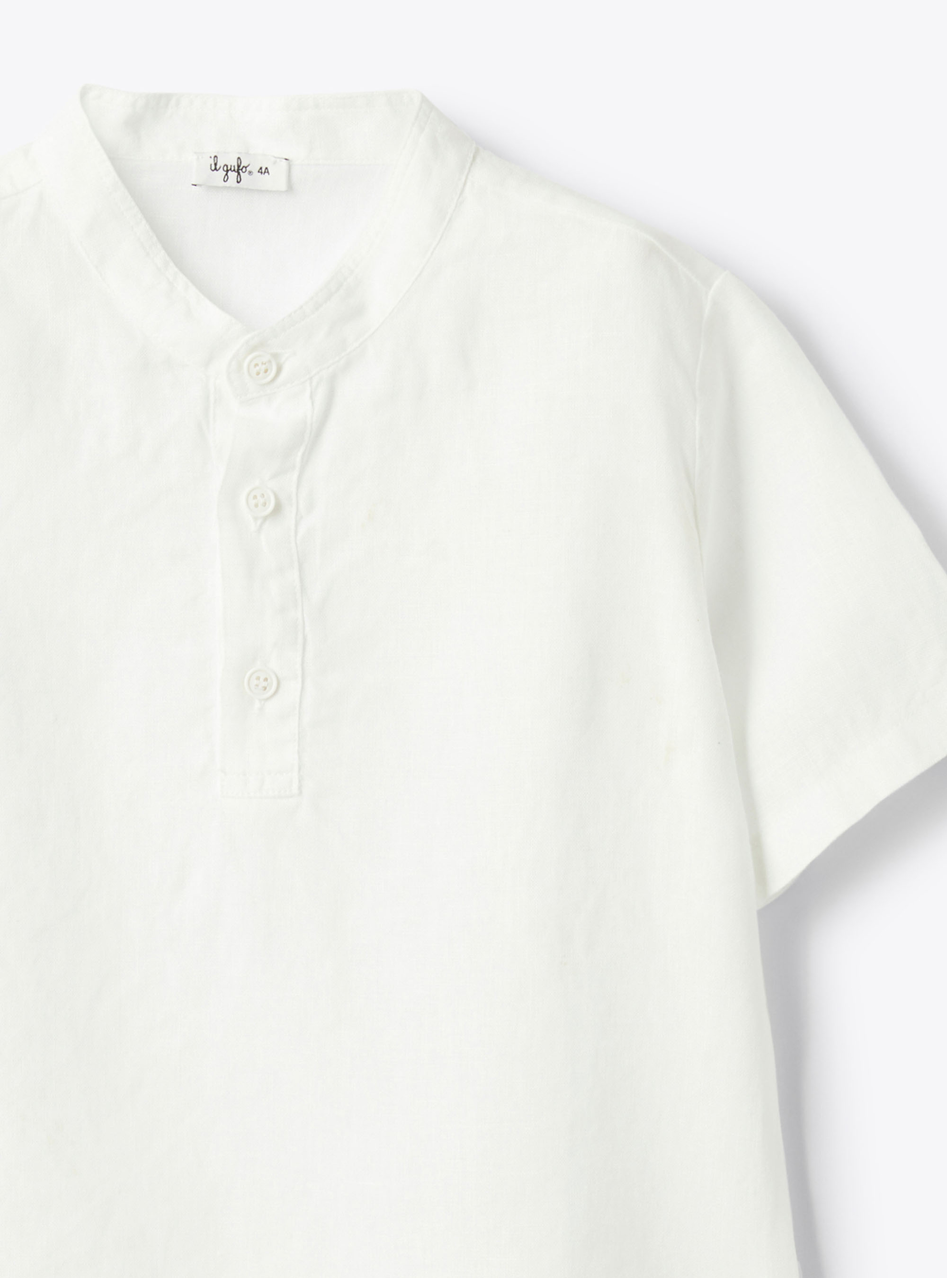 Linen mandarin collar polo - White | Il Gufo