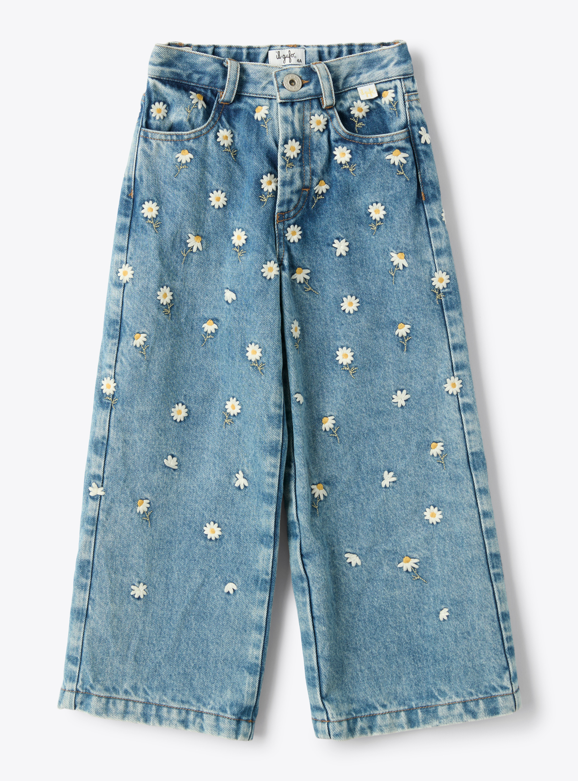 Jeans palazzo con ricami - Pantaloni - Il Gufo