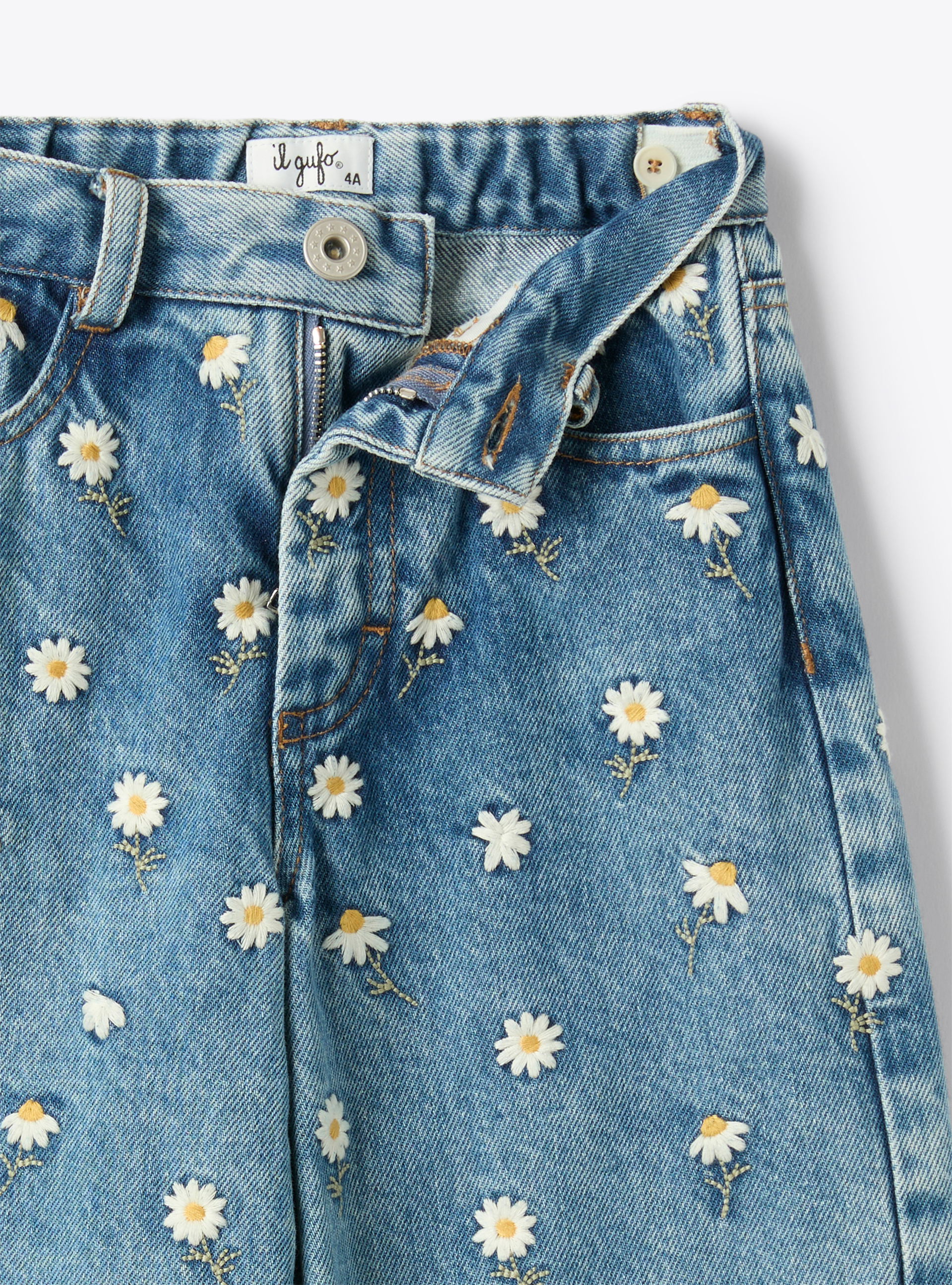 Palazzo jeans with embroidery - Blue | Il Gufo