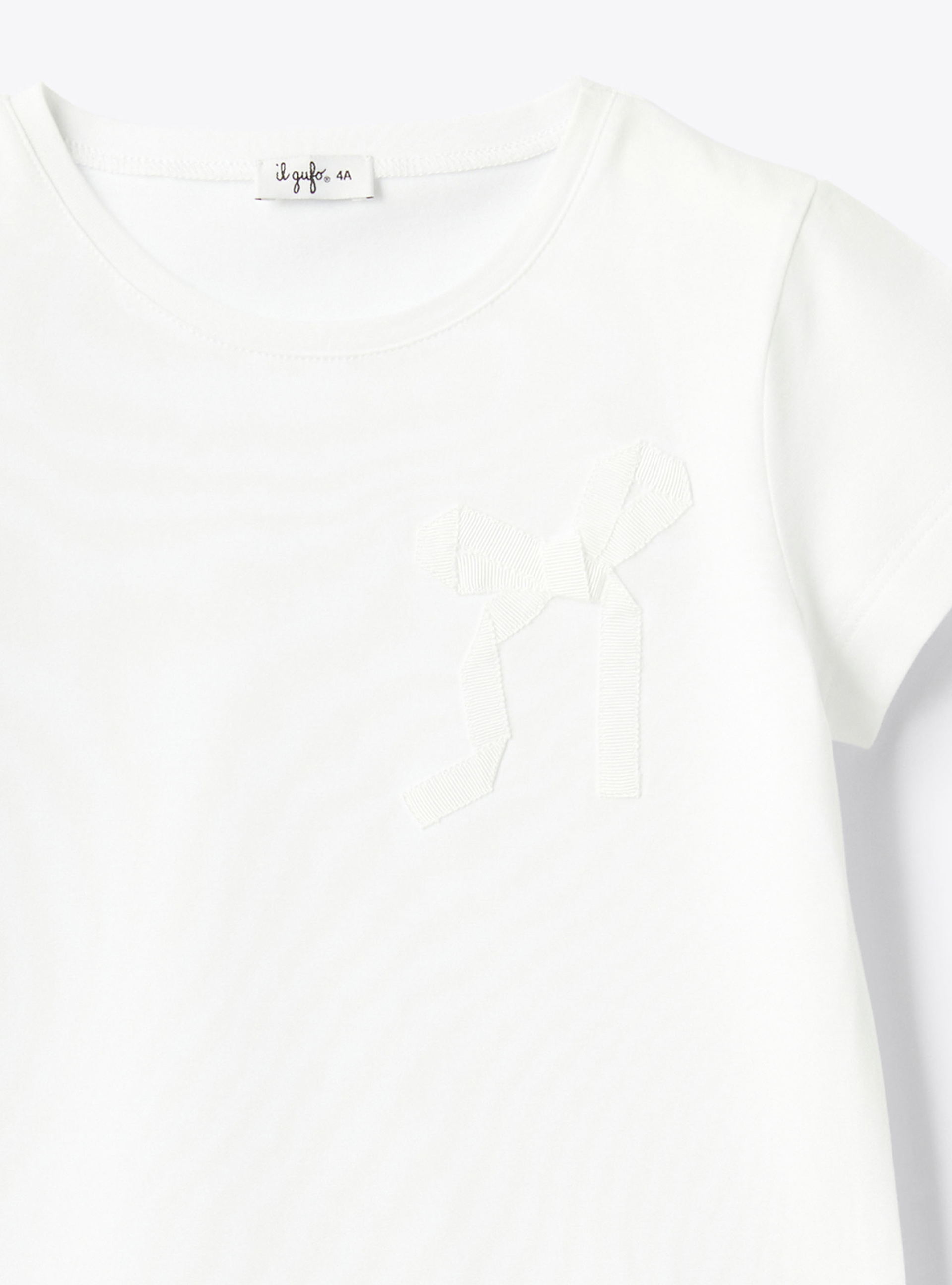 T-Shirt aus Jersey mit appliziertem Schleifen - Weiss | Il Gufo