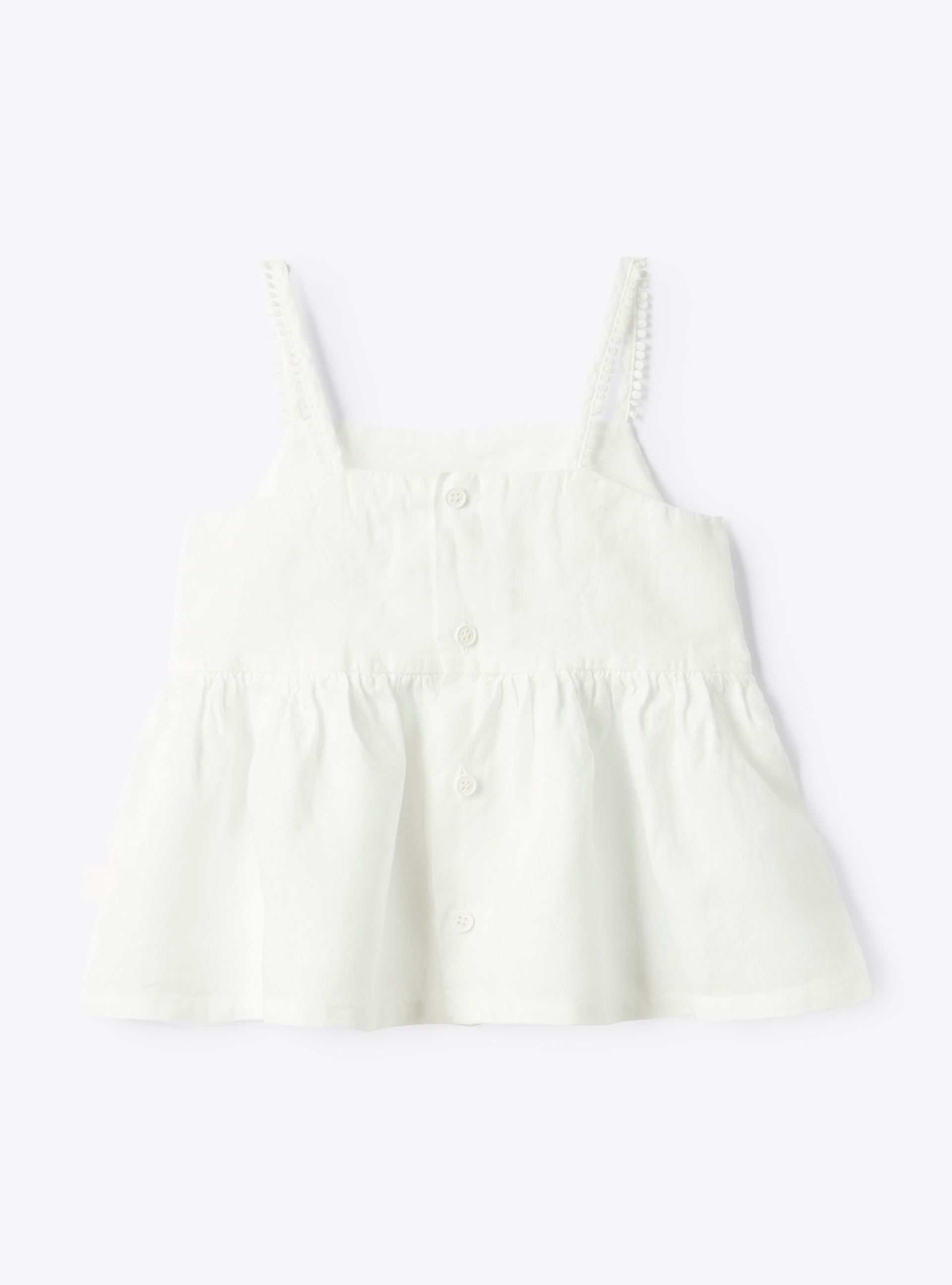 Top in lino con balza - Bianco | Il Gufo