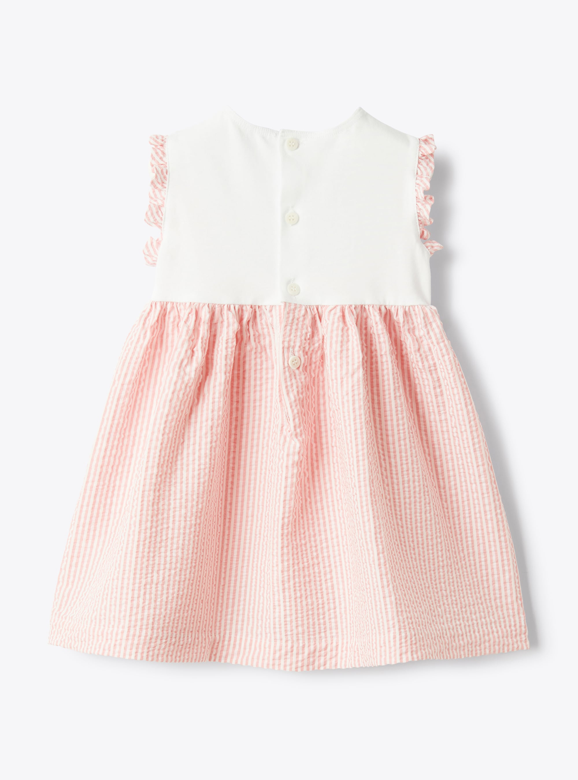 Dress in jersey and striped seersucker - Pink | Il Gufo