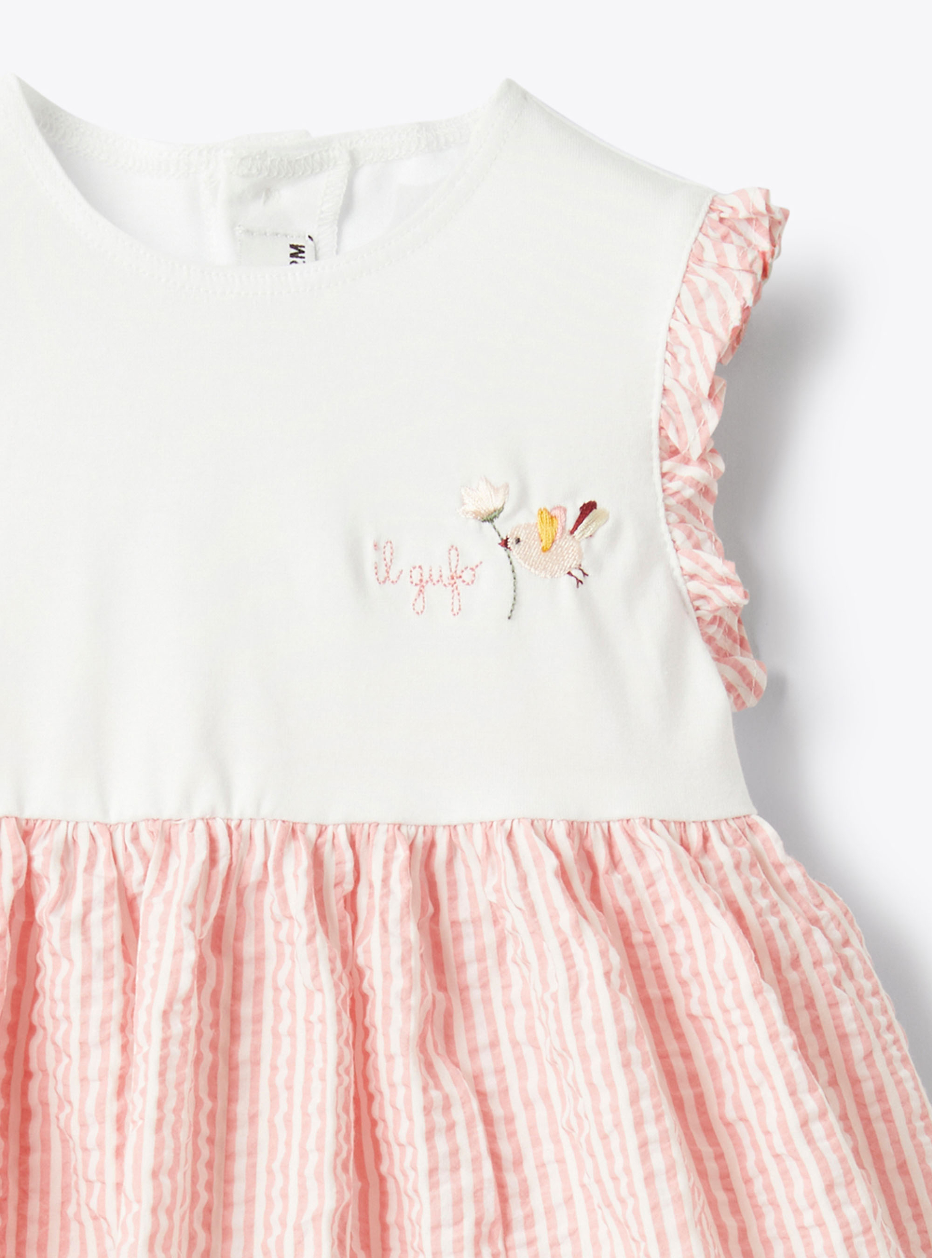 Dress in jersey and striped seersucker - Pink | Il Gufo