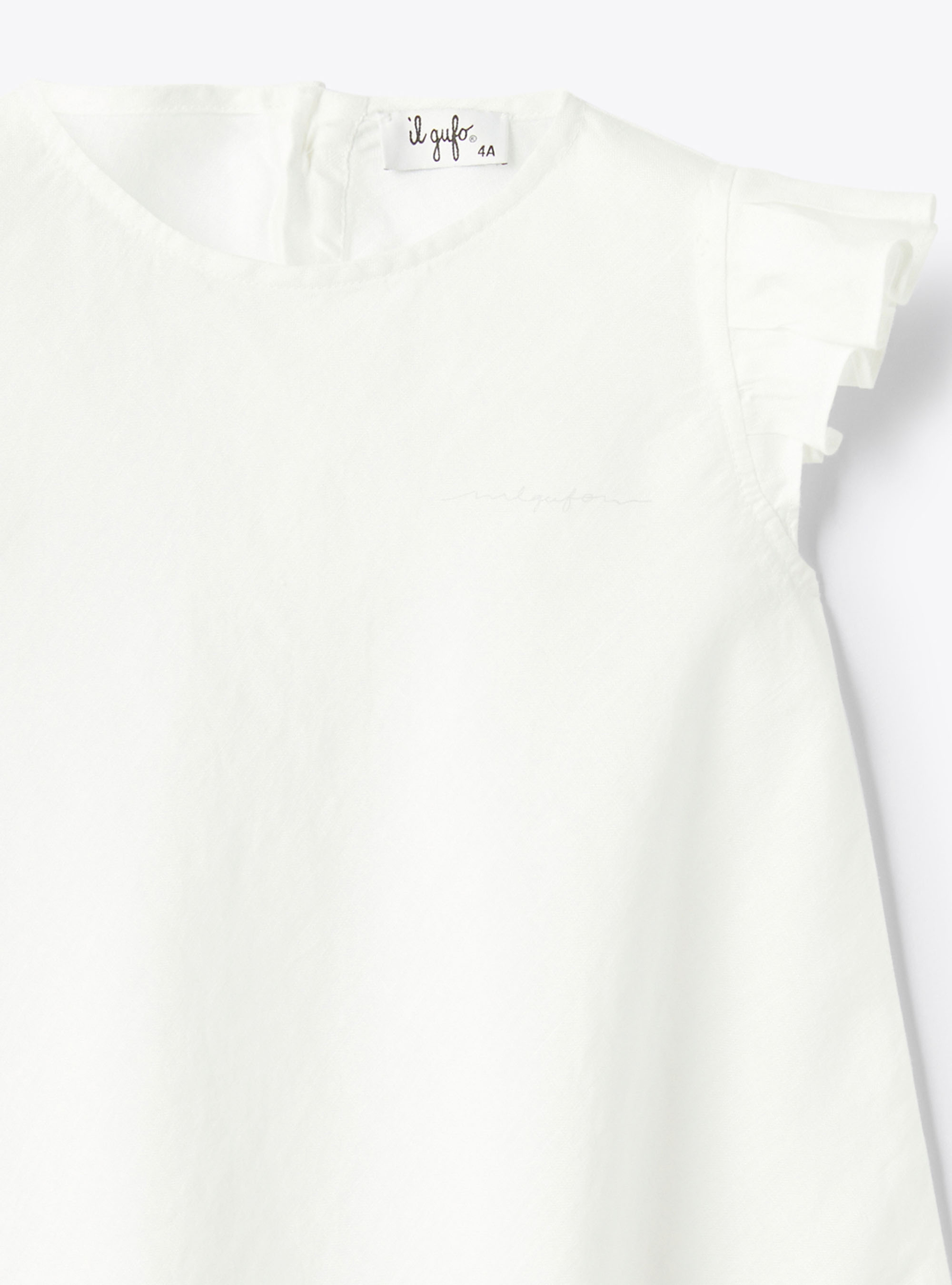 Trapeze dress in linen with ruffled details - White | Il Gufo