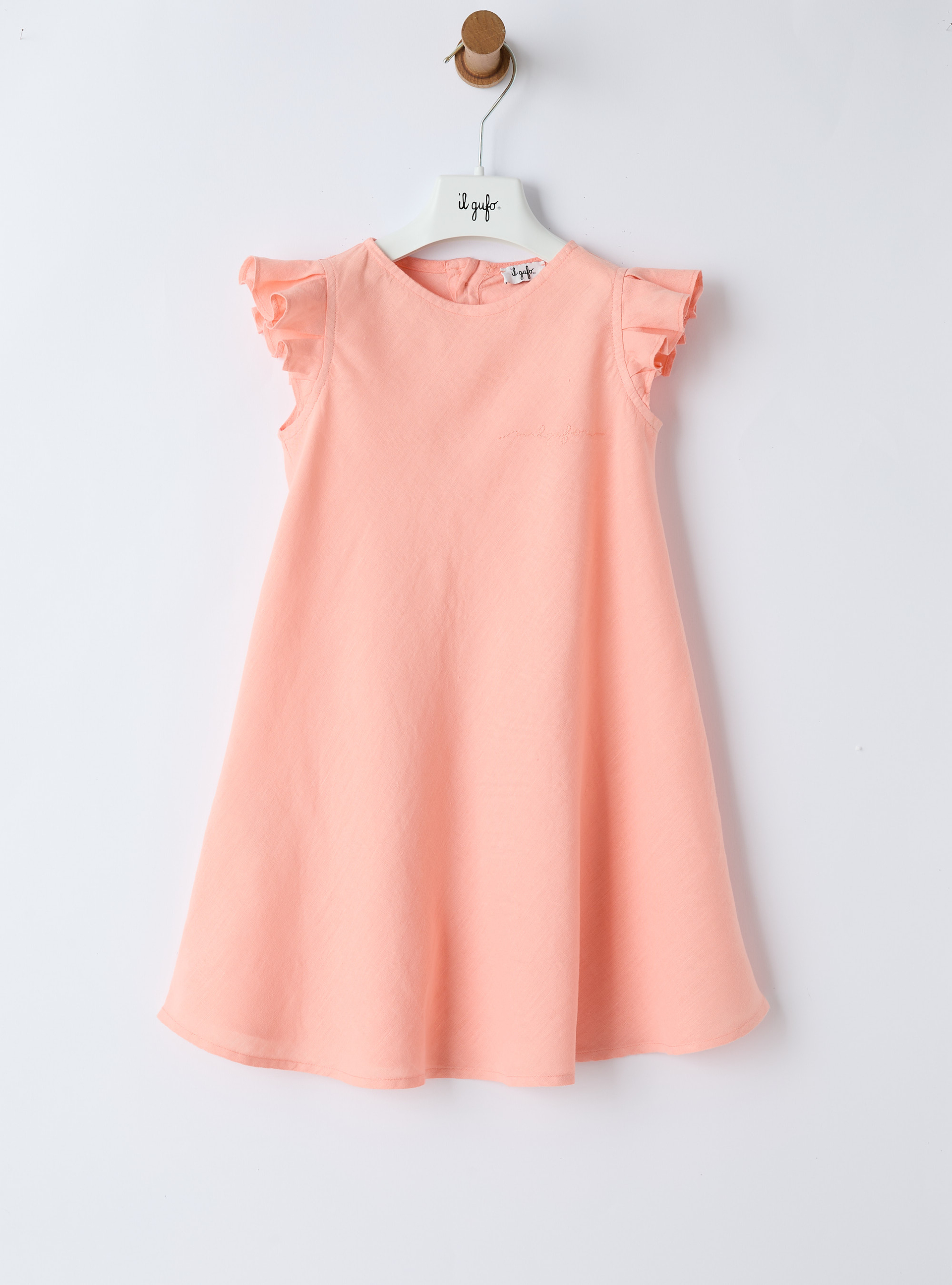 Trapeze dress in linen with ruffled details - Dresses - Il Gufo