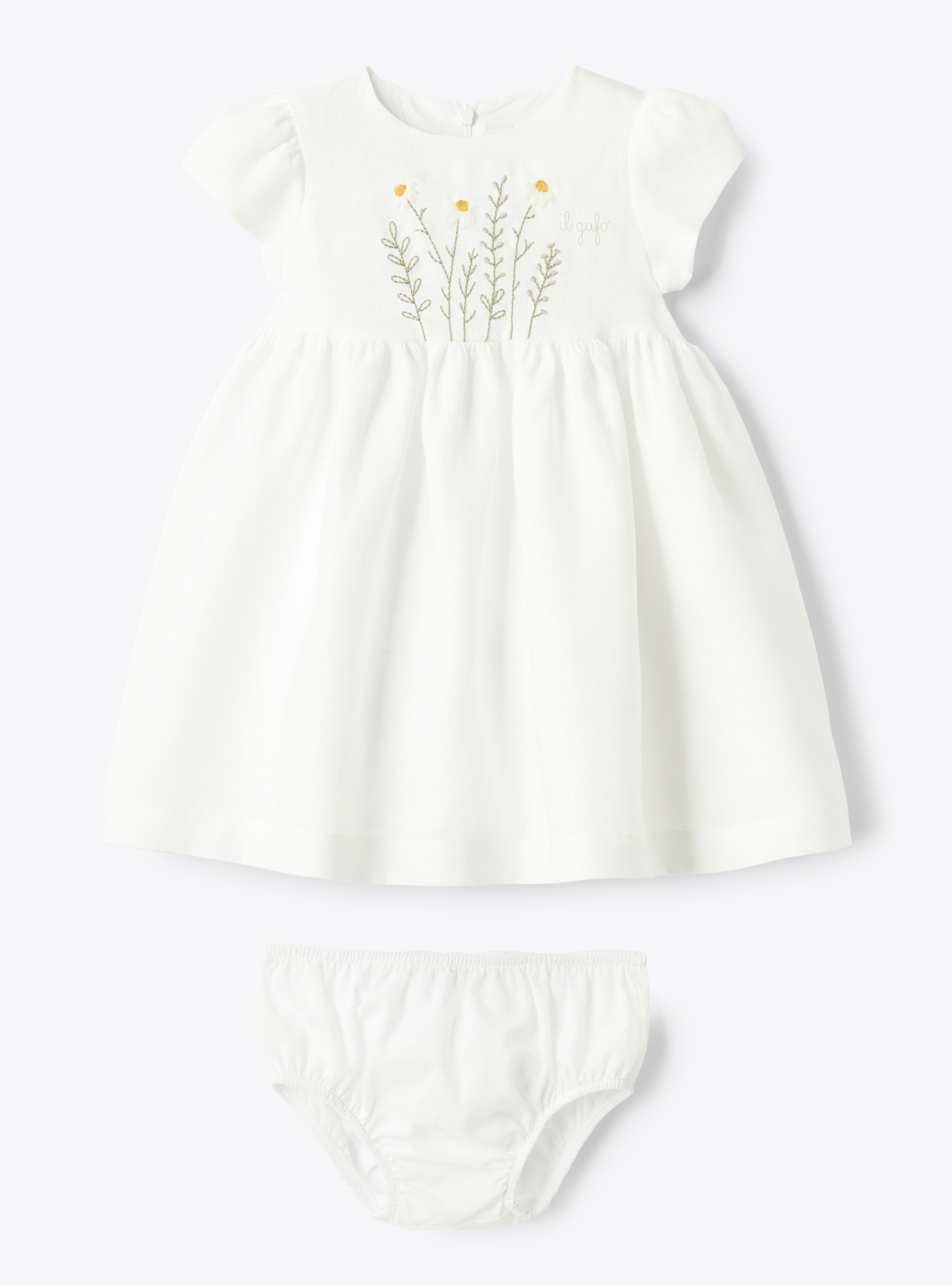 Linen dress with embroidery - White | Il Gufo