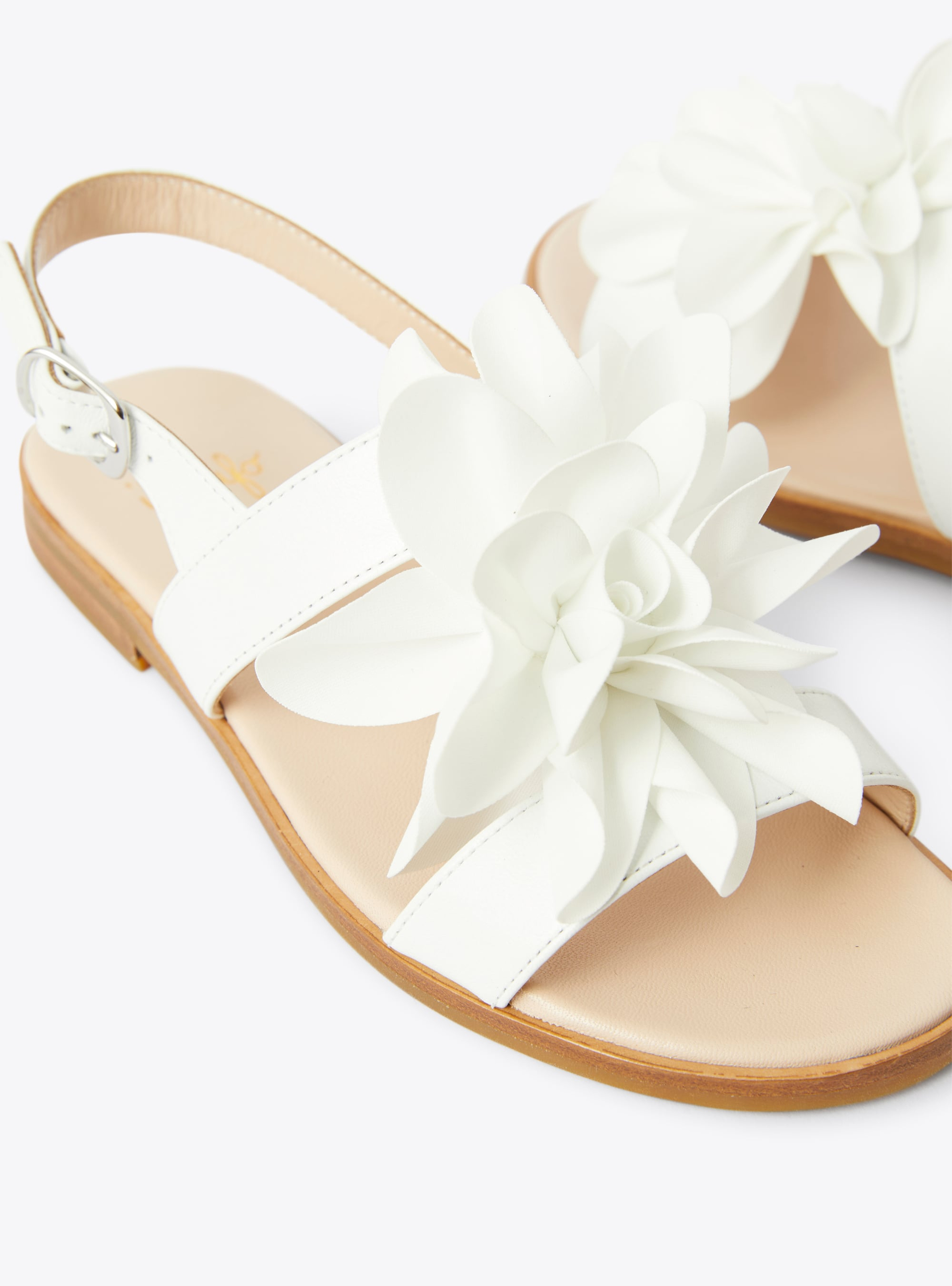 Sandalo in pelle con fiore - Bianco | Il Gufo