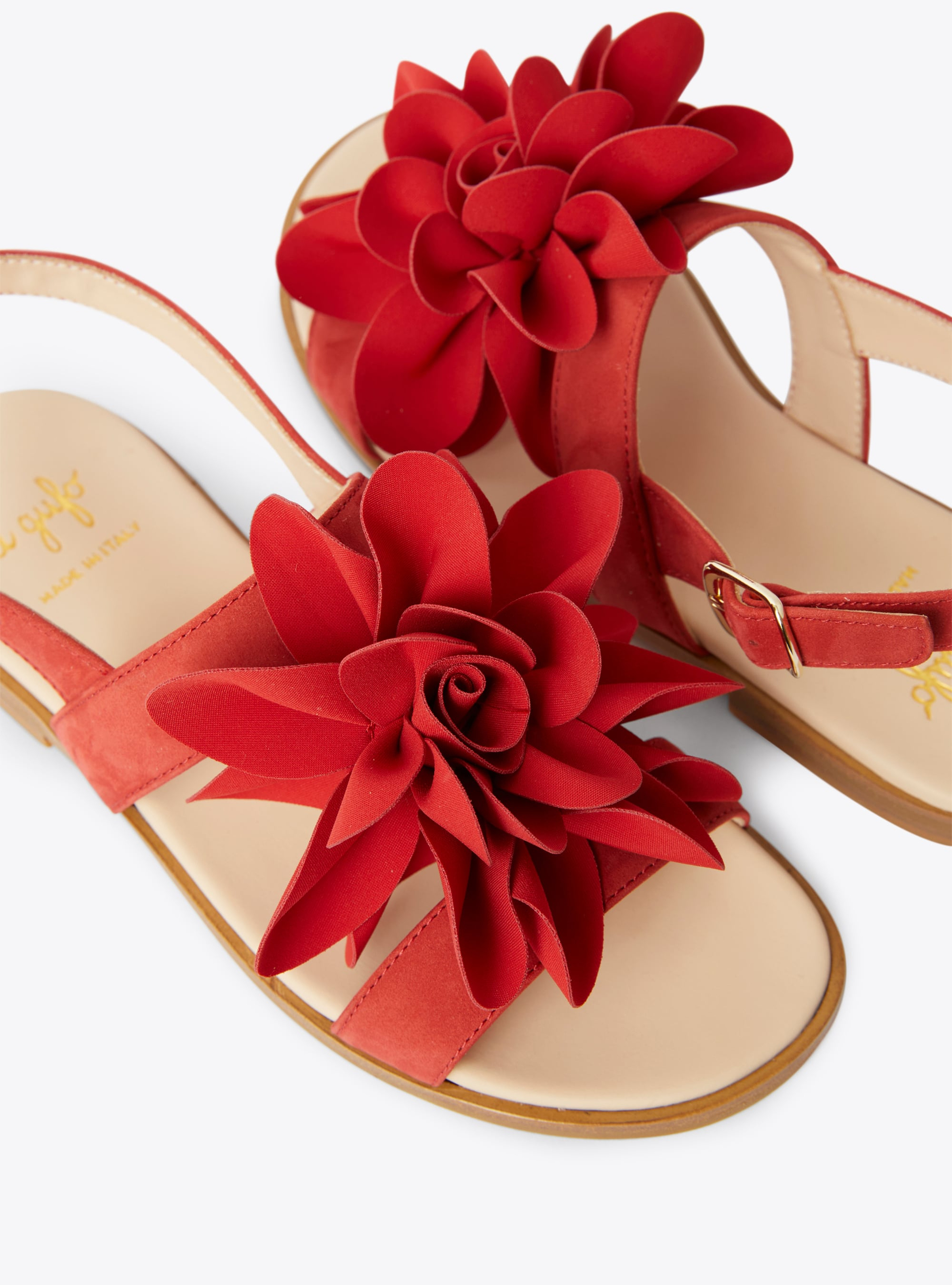 Leather sandal with flower detail - Red | Il Gufo