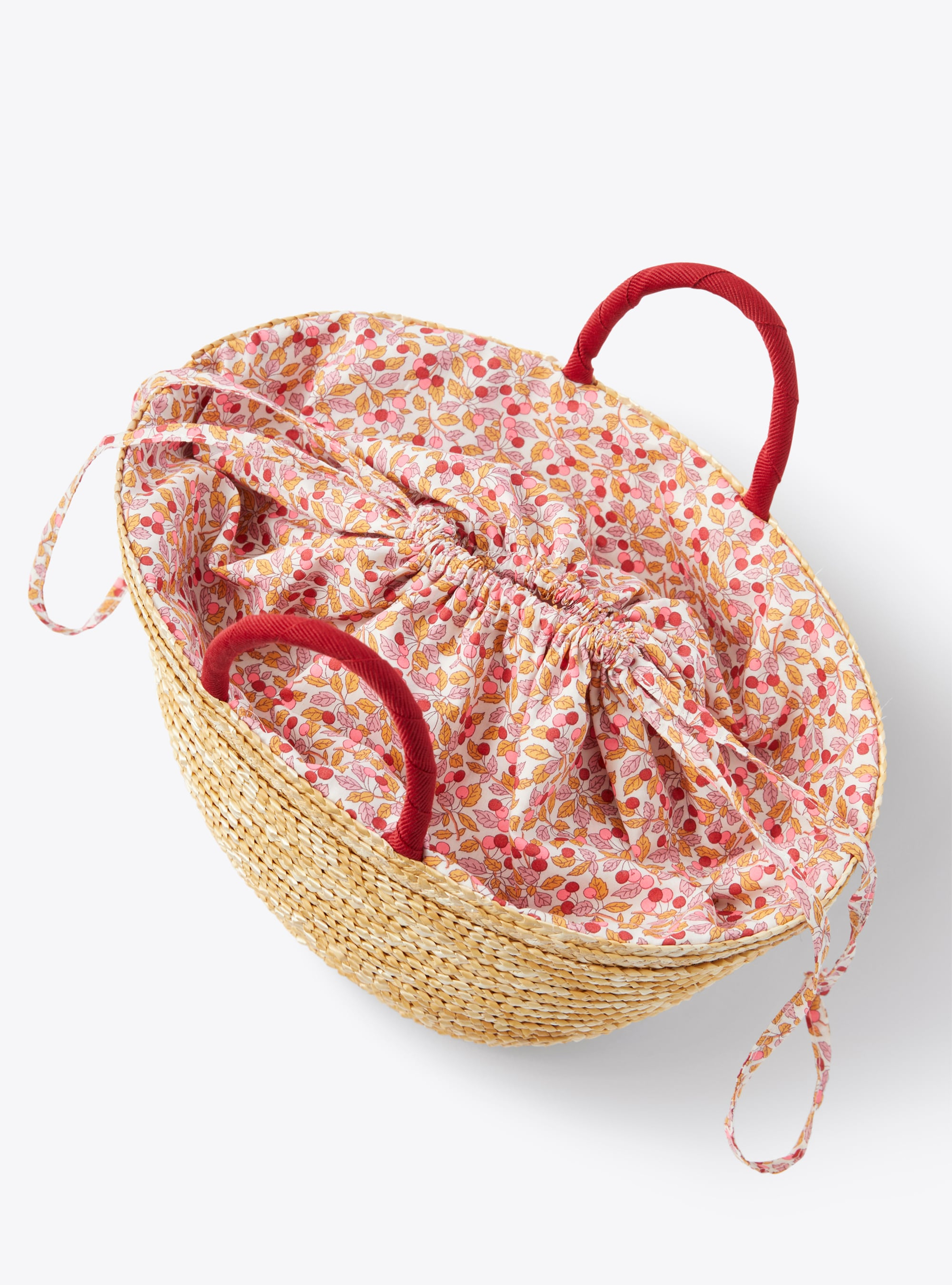 Raffia bag with Liberty Fabric insert - Beige | Il Gufo
