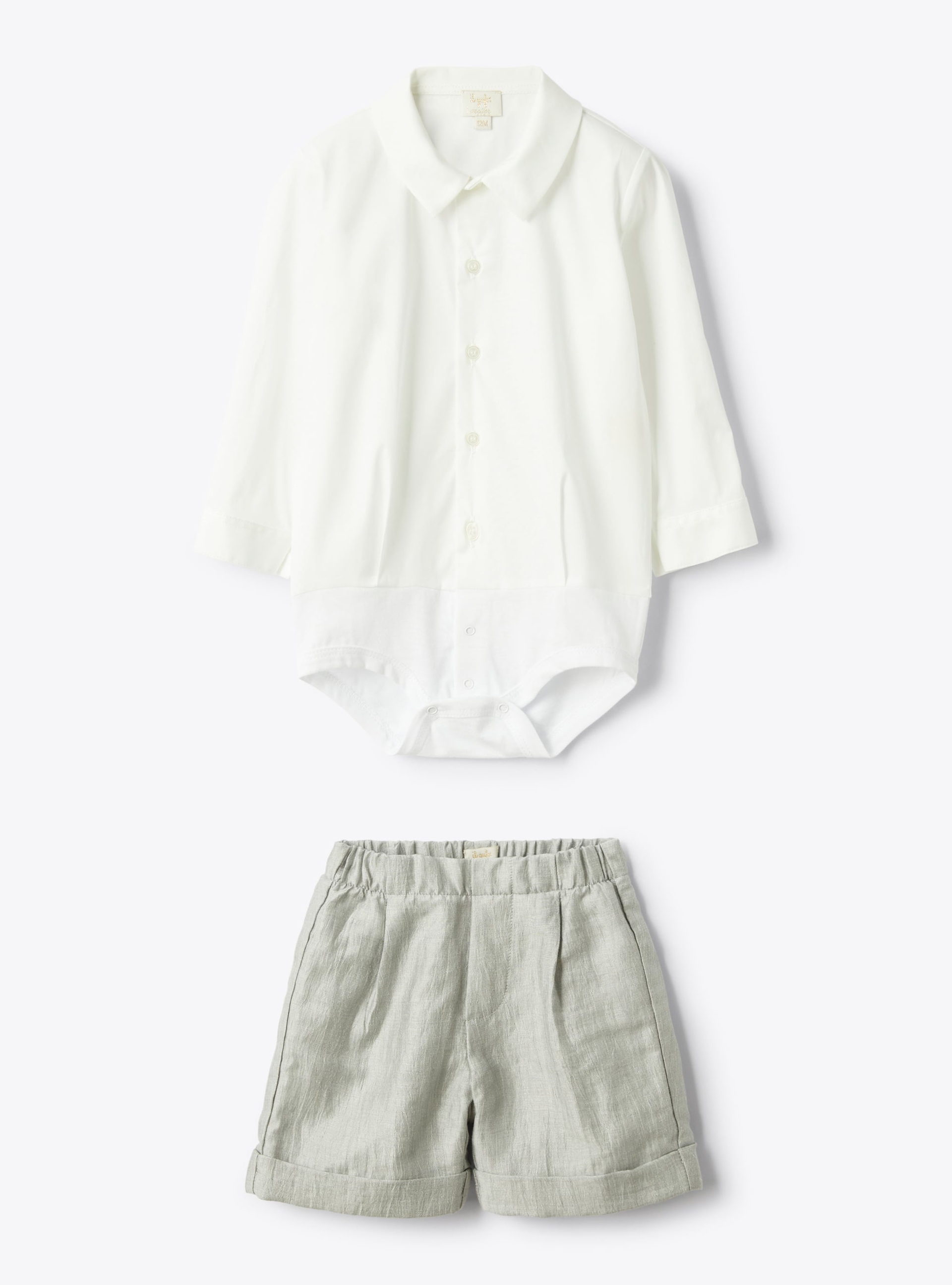 Completo con camicia e bermuda in lino - Grigio | Il Gufo