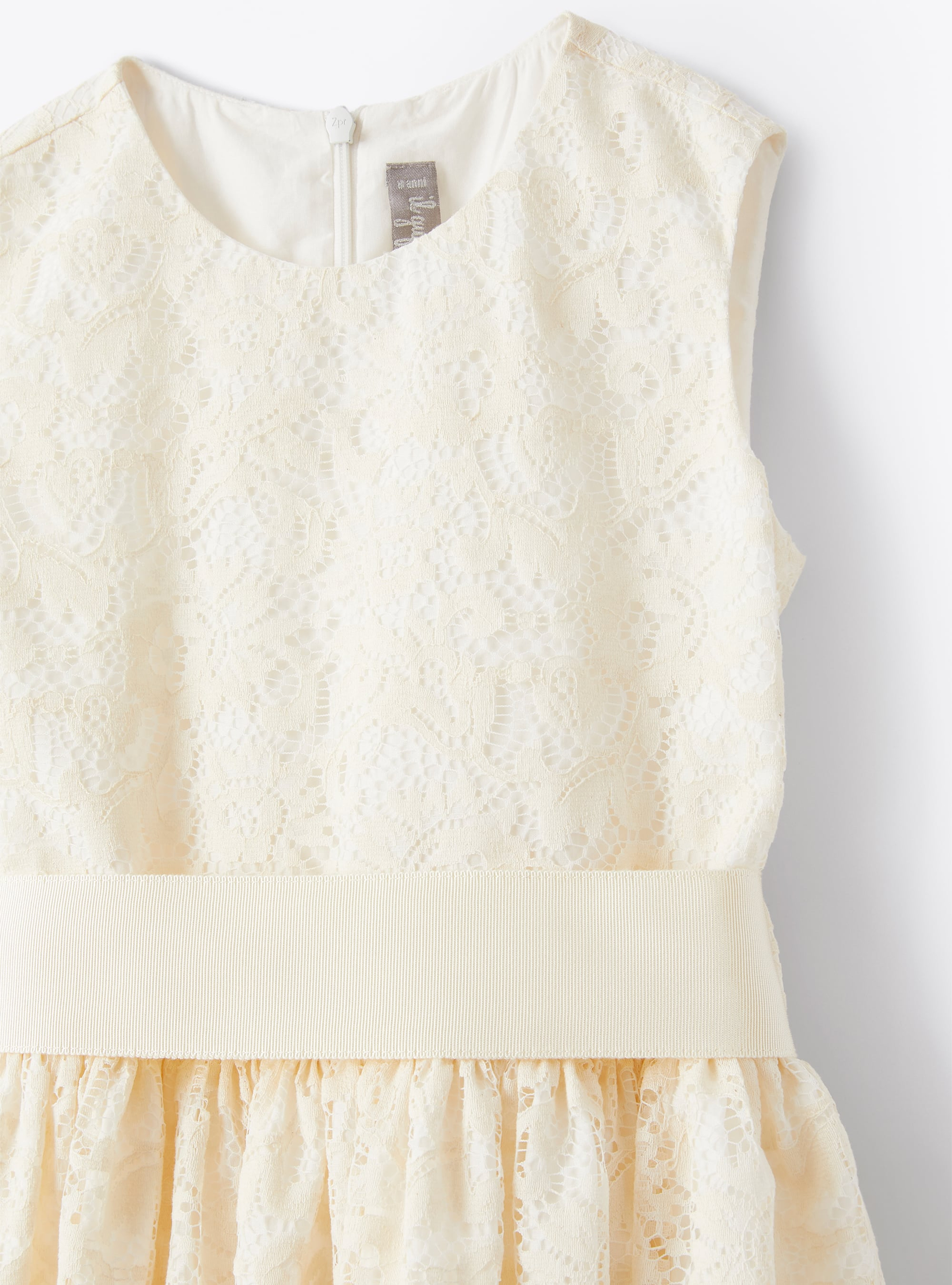 Sleeveless dress in lace with belt - White | Il Gufo