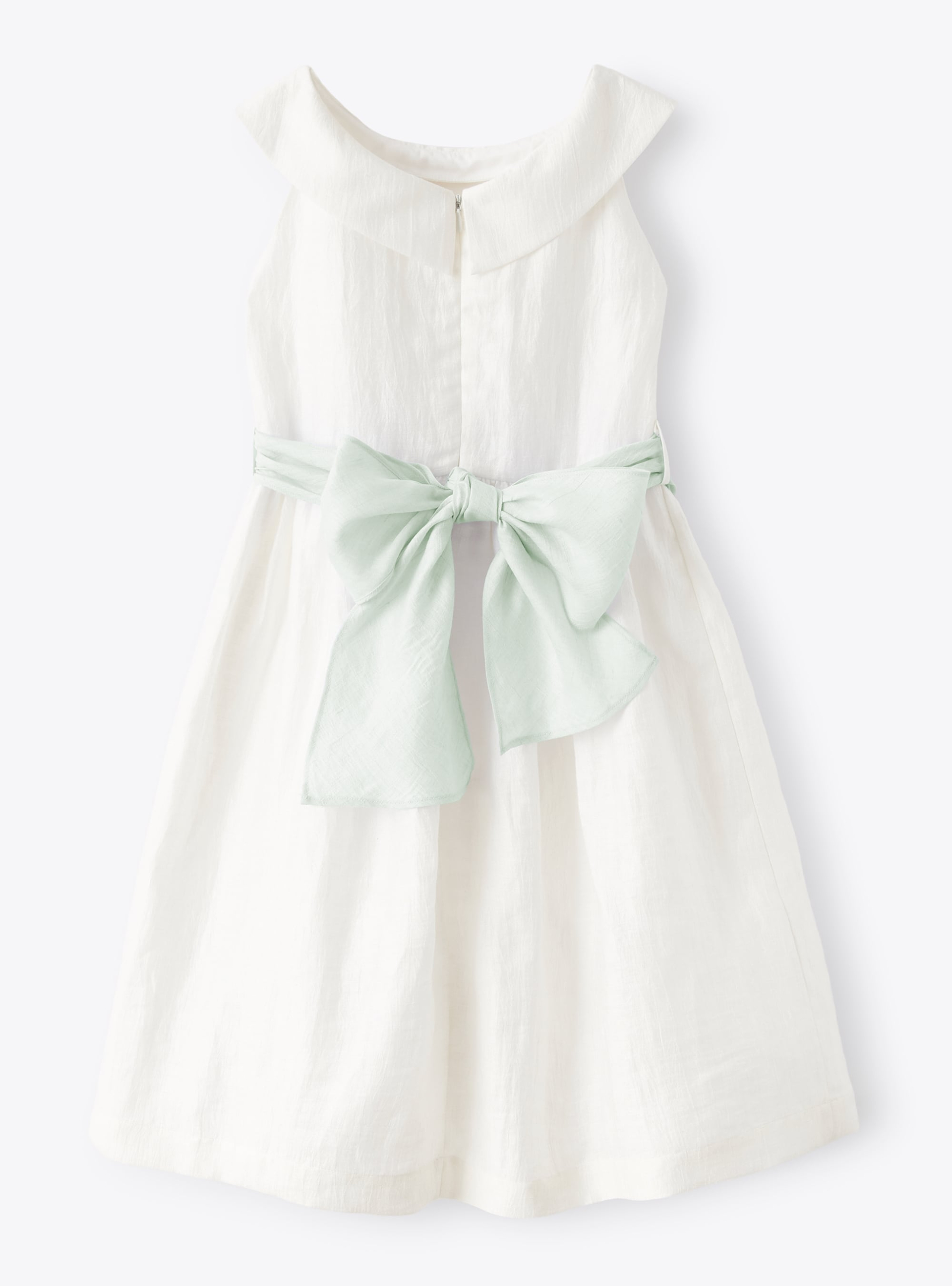 Dress in linen shantung with green belt - White | Il Gufo