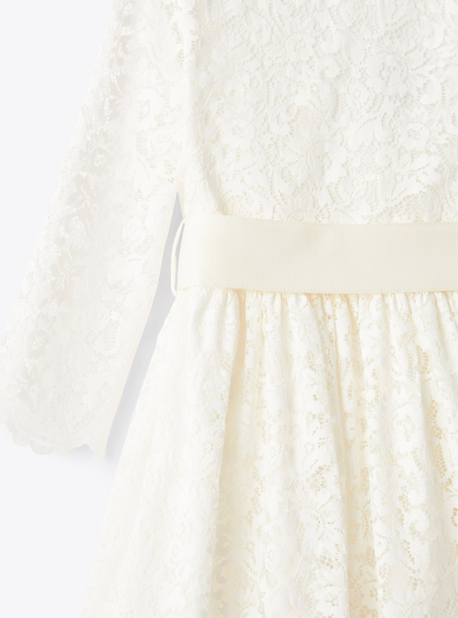 Langes Spitzenkleid mit Gürtel - Weiss | Il Gufo