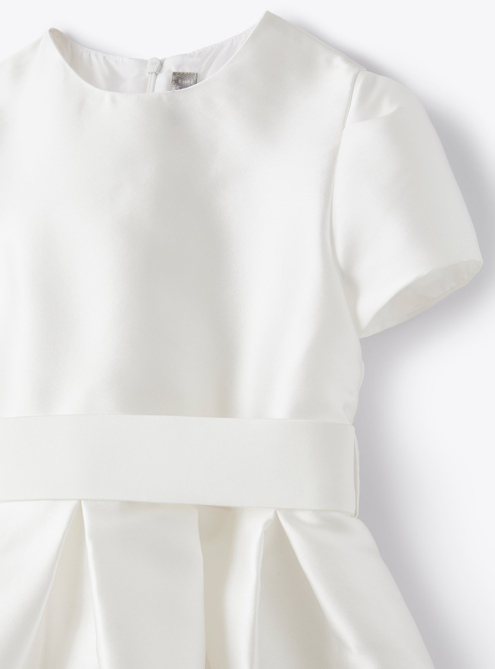 Short-sleeve dress with mikado belt - White | Il Gufo