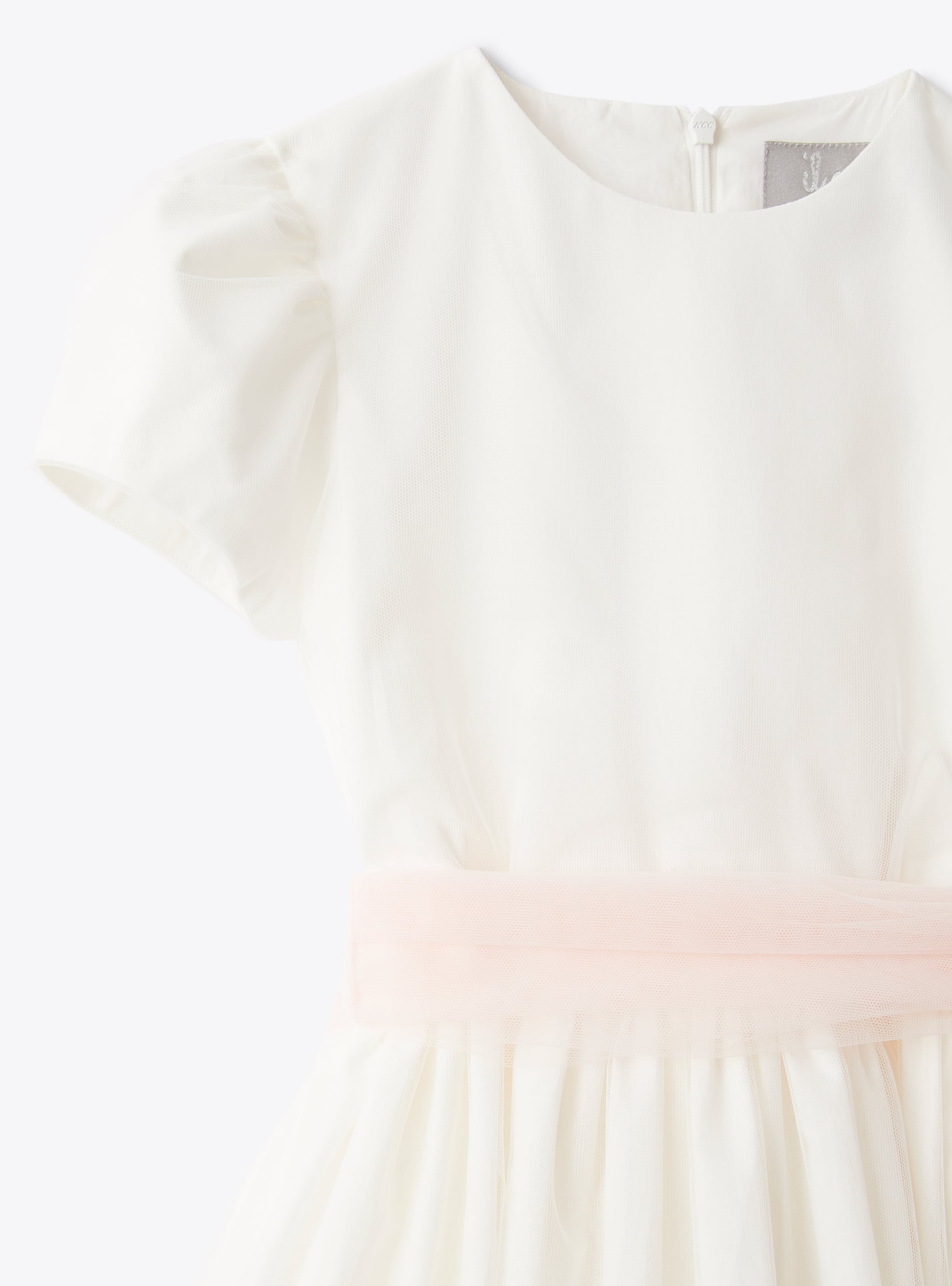 Tulle dress with pink belt - White | Il Gufo
