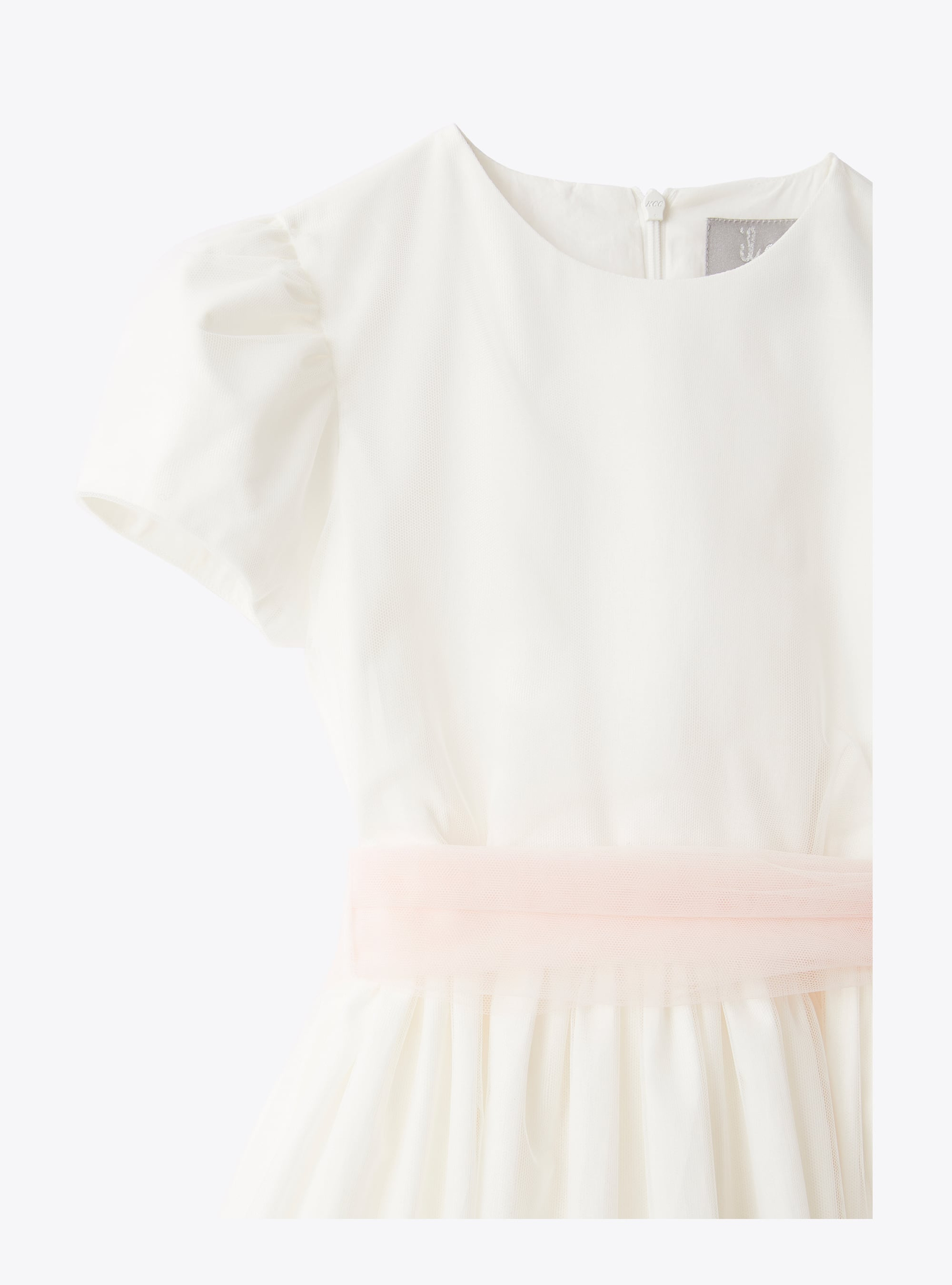 Tulle dress with pink belt - White | Il Gufo