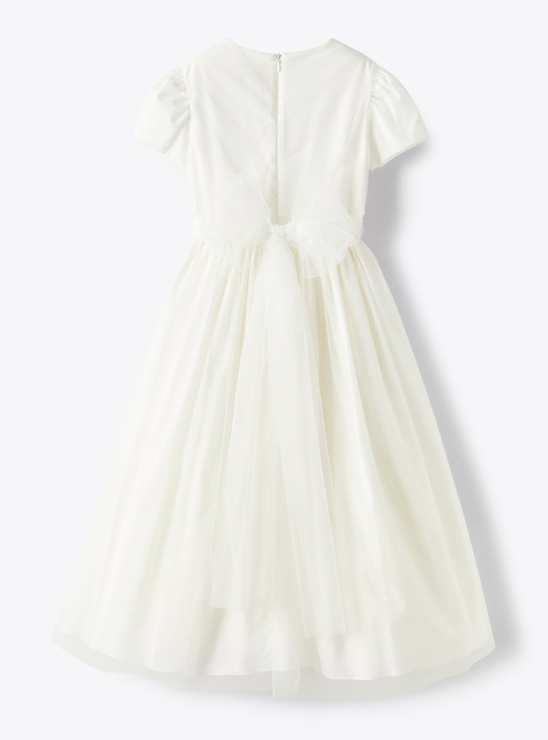 Tulle dress with milky-white raw-cut belt - White | Il Gufo