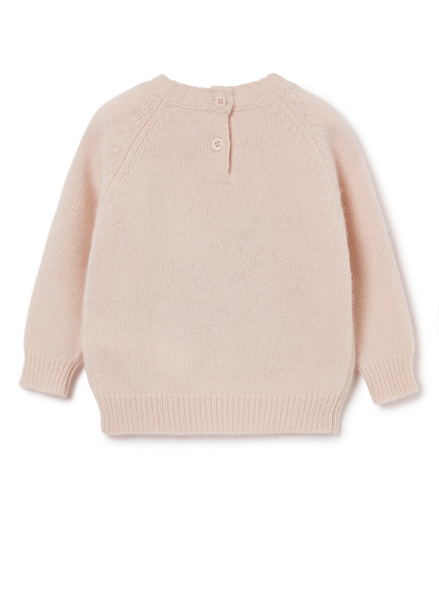 Wool sweater with emroidered bear - Pink | Il Gufo
