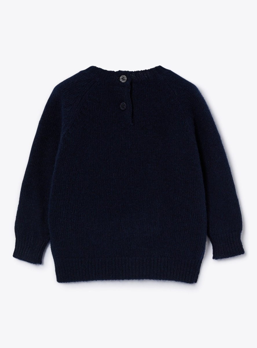 Wool sweater with emroidered bear - Blue | Il Gufo