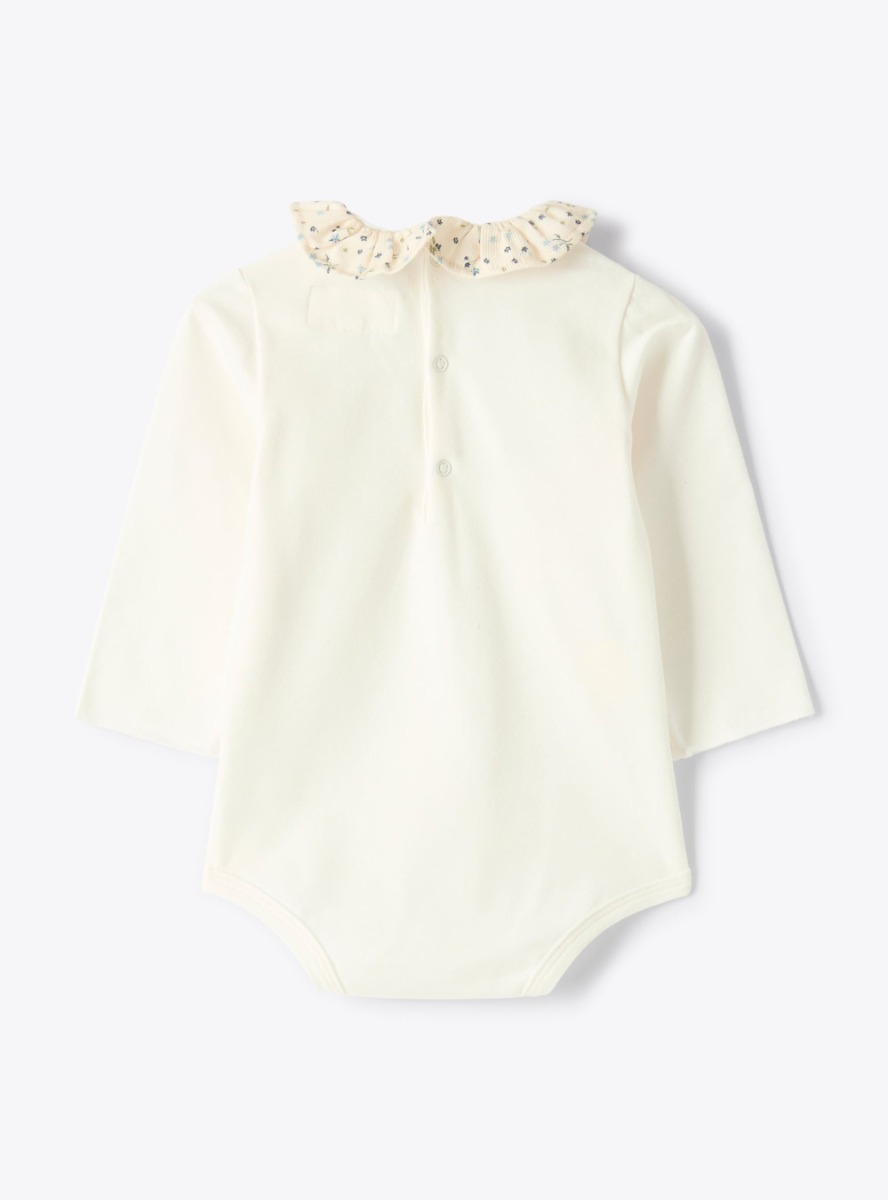 Bodysuit with floral ruffled collar - White | Il Gufo