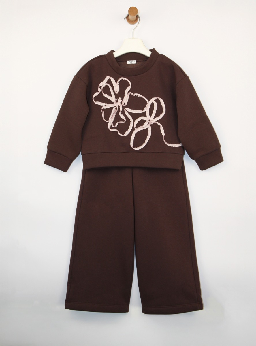 Sweatshirt set with applied flowers - Brown | Il Gufo
