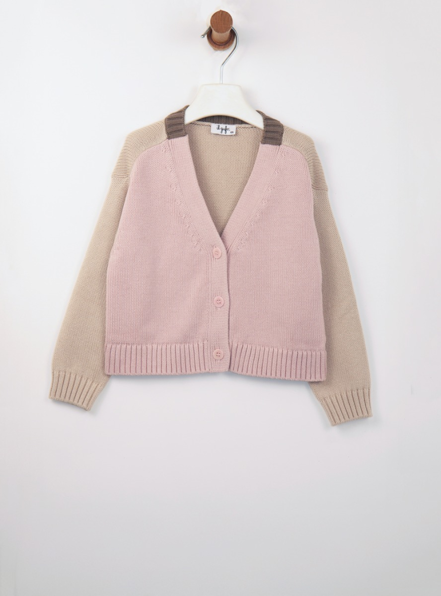 Organic cotton color block cardigan - Роза | Il Gufo