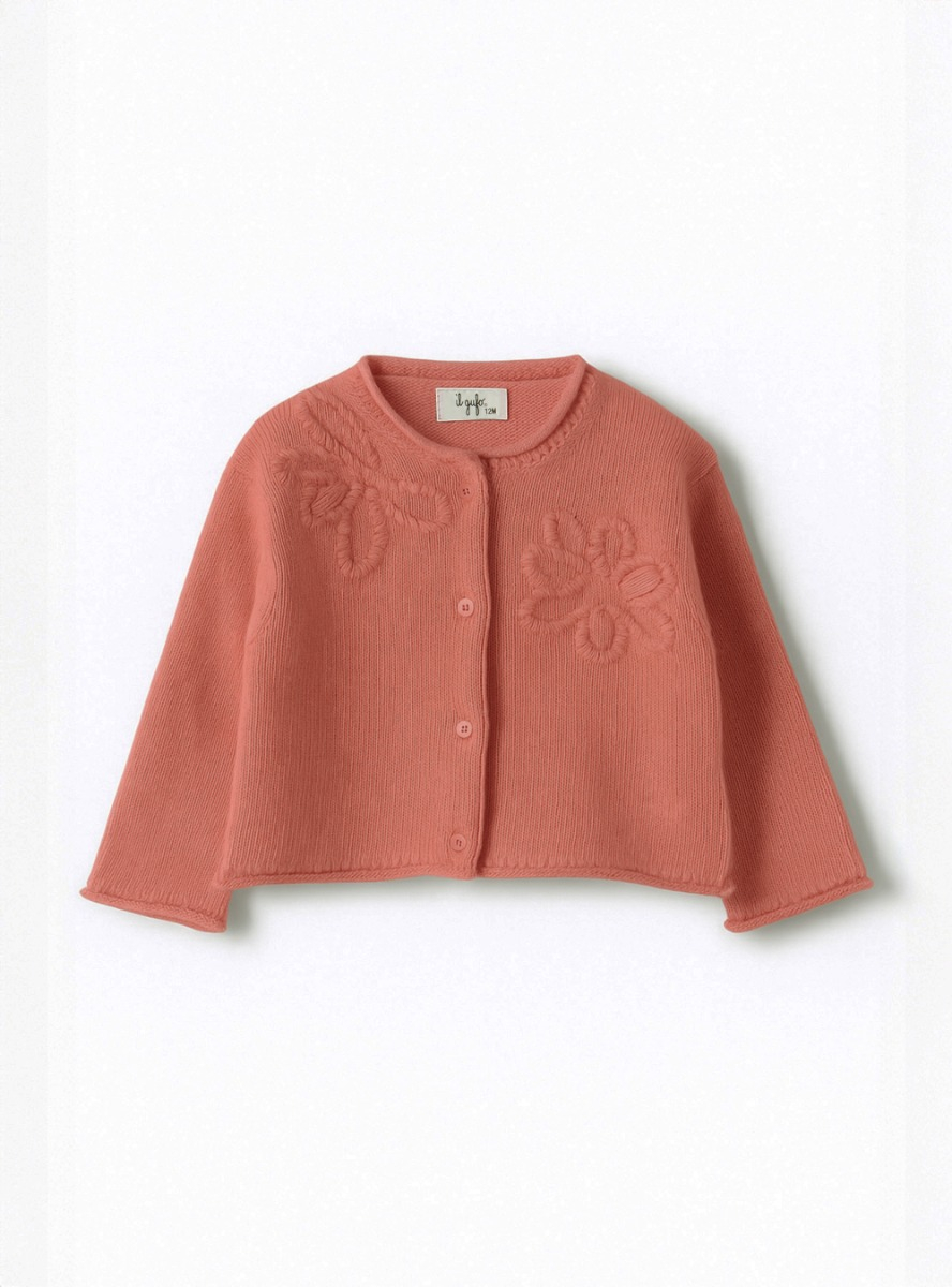 Wollstrickjacke mit Blumenstickerei - Violett | Il Gufo
