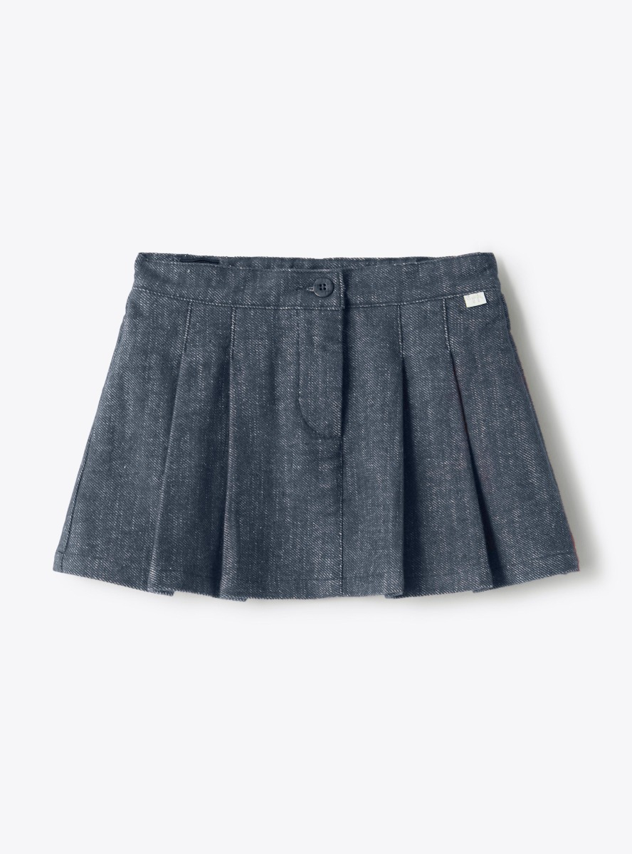 Jupe plissée en mélange de coton - Bleu | Il Gufo
