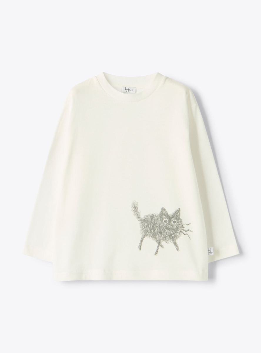 Long-sleeve t-shirt with a kitten print - T-shirts - Il Gufo