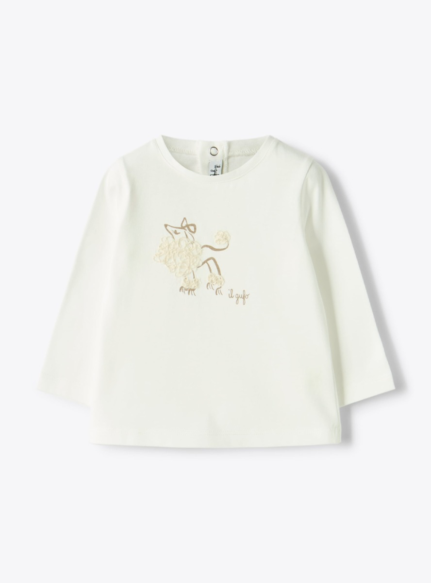 Langarm-T-Shirt mit Hündchen - Weiss | Il Gufo