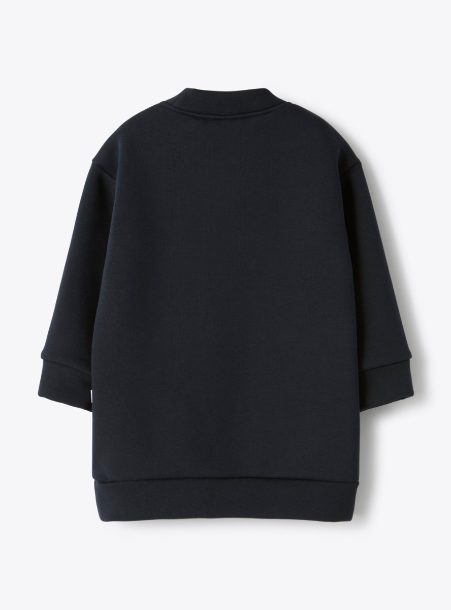 Fleece dress with embroidered cat design - Blue | Il Gufo