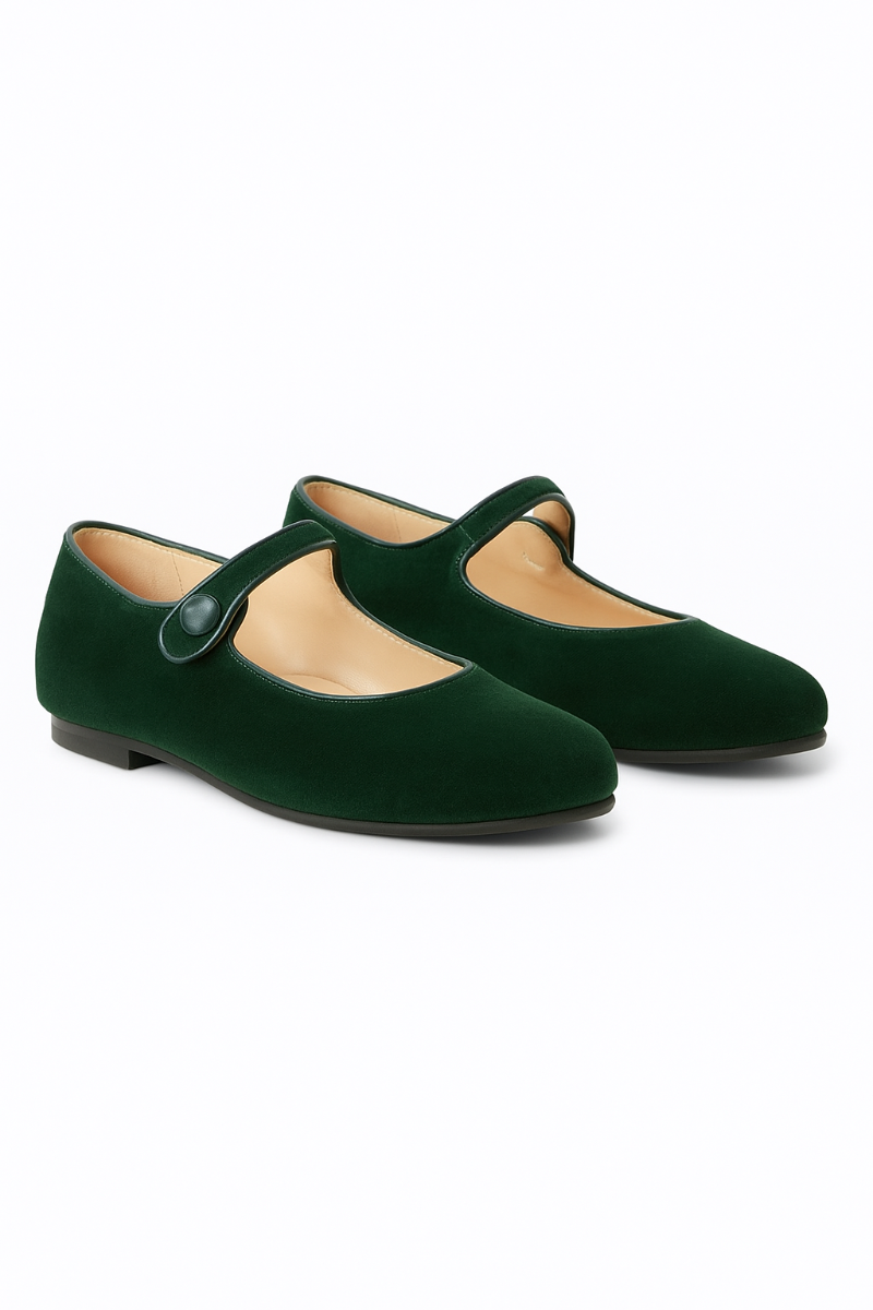 Velvet ballet flats with strap - Green | Il Gufo