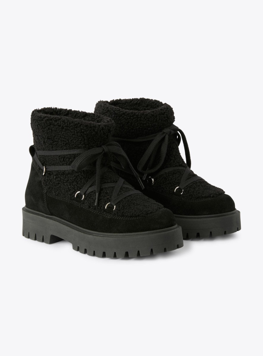 Curly eco-fur and suede ankle boot - Черный | Il Gufo