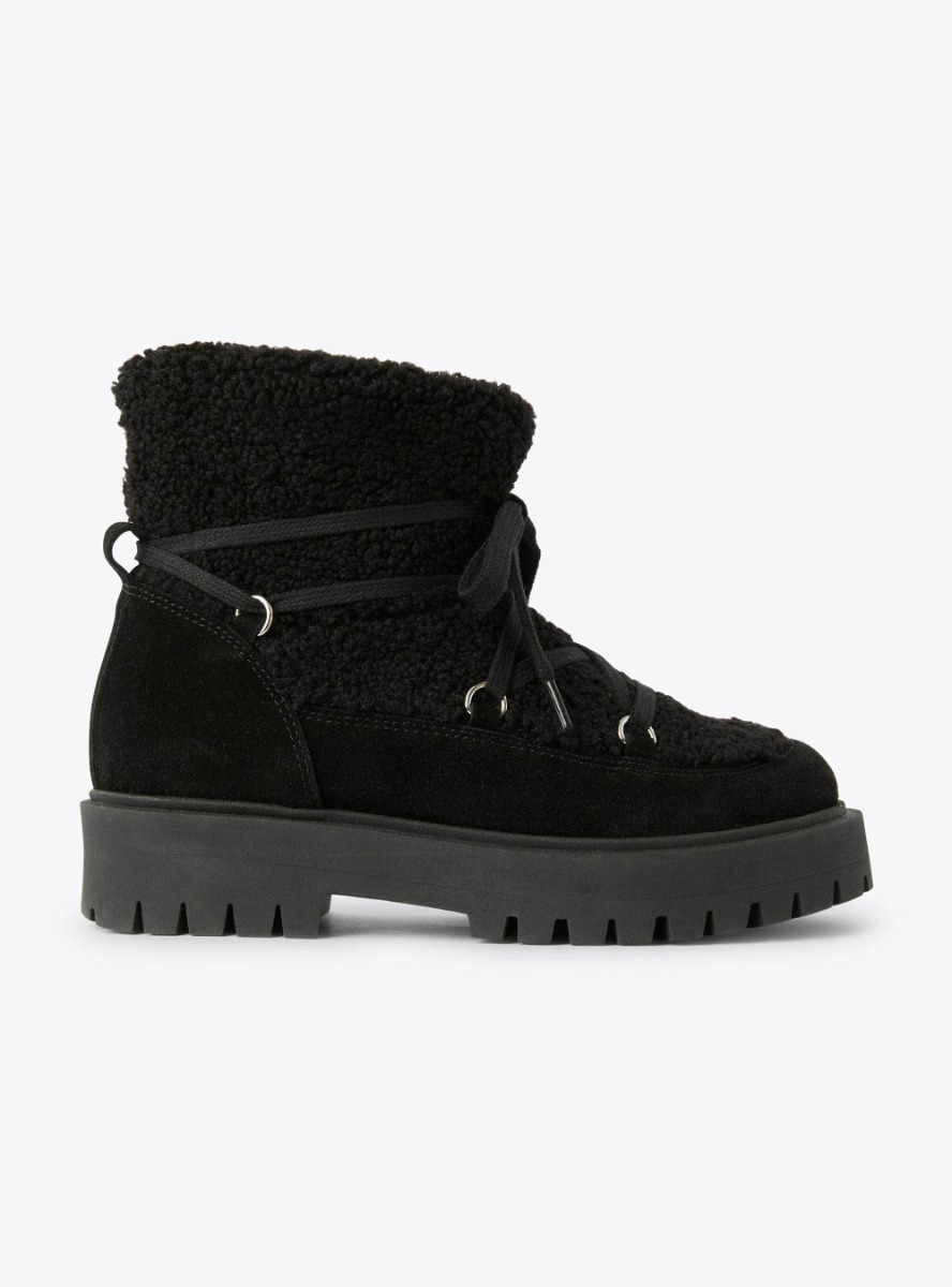 Curly eco-fur and suede ankle boot - Черный | Il Gufo
