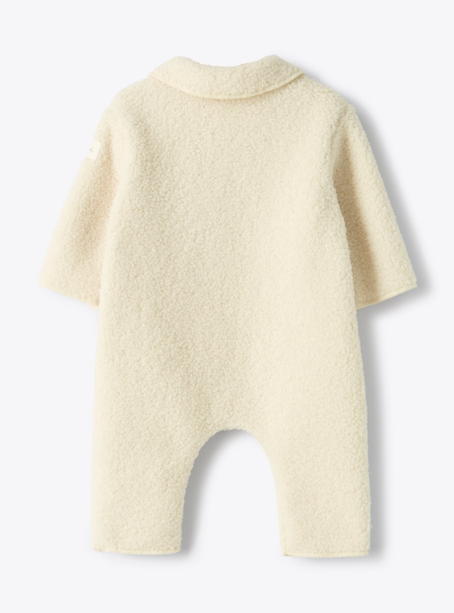 Curly fabric romper with round collar - White | Il Gufo