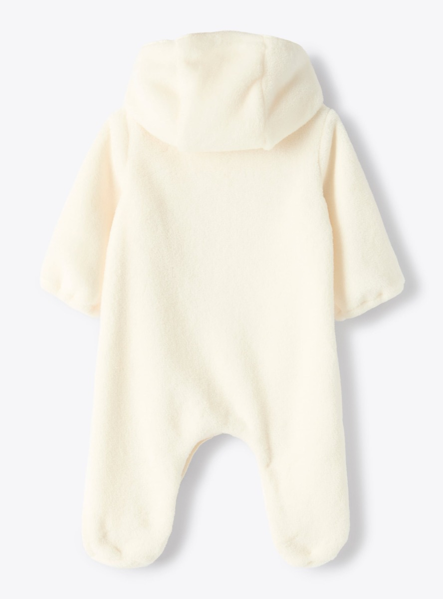 Fleece romper with feet and hood - White | Il Gufo