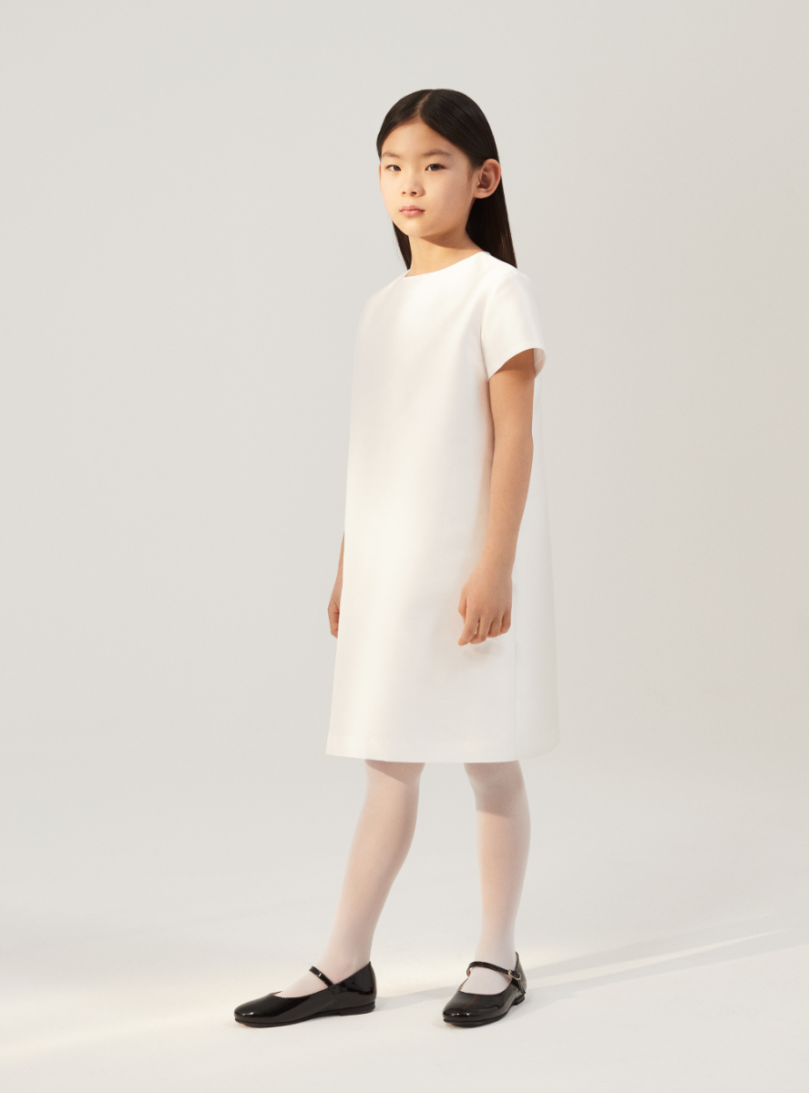 Short-sleeve dress in mikado - White | Il Gufo
