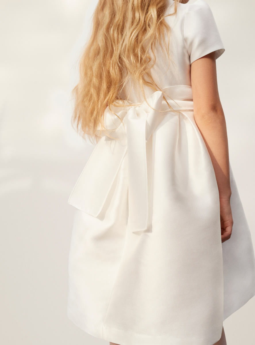 Short-sleeve dress with mikado belt - White | Il Gufo