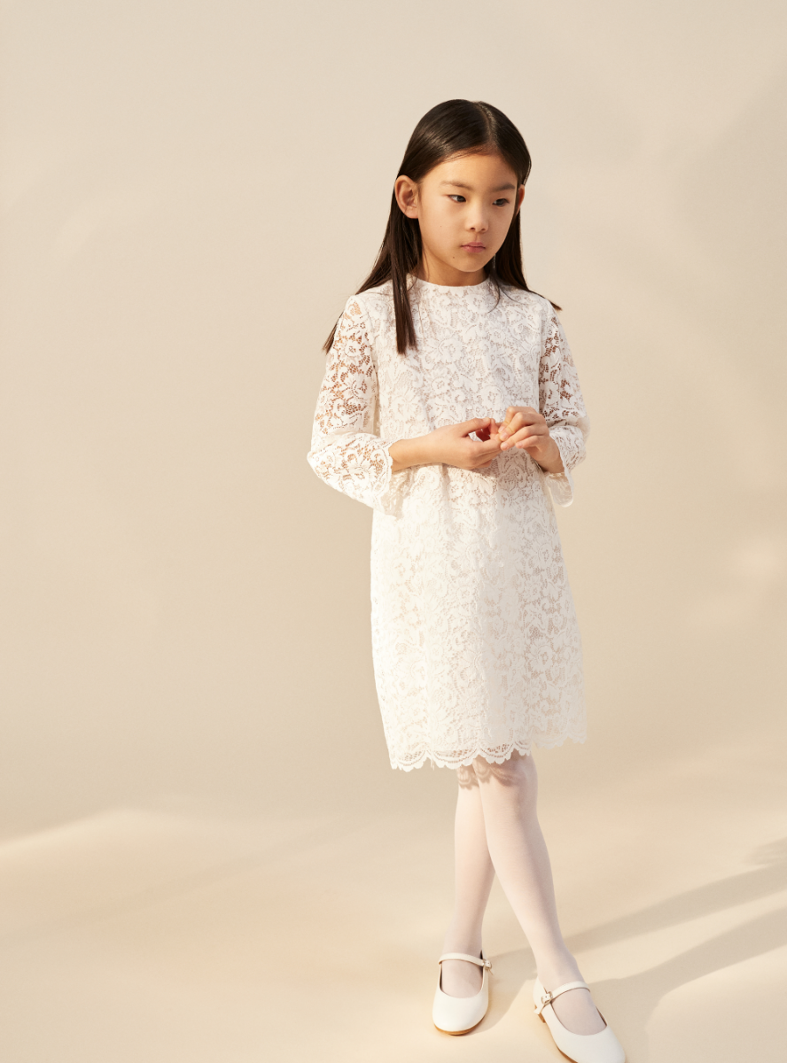 Short A-line dress in cotton lace - White | Il Gufo