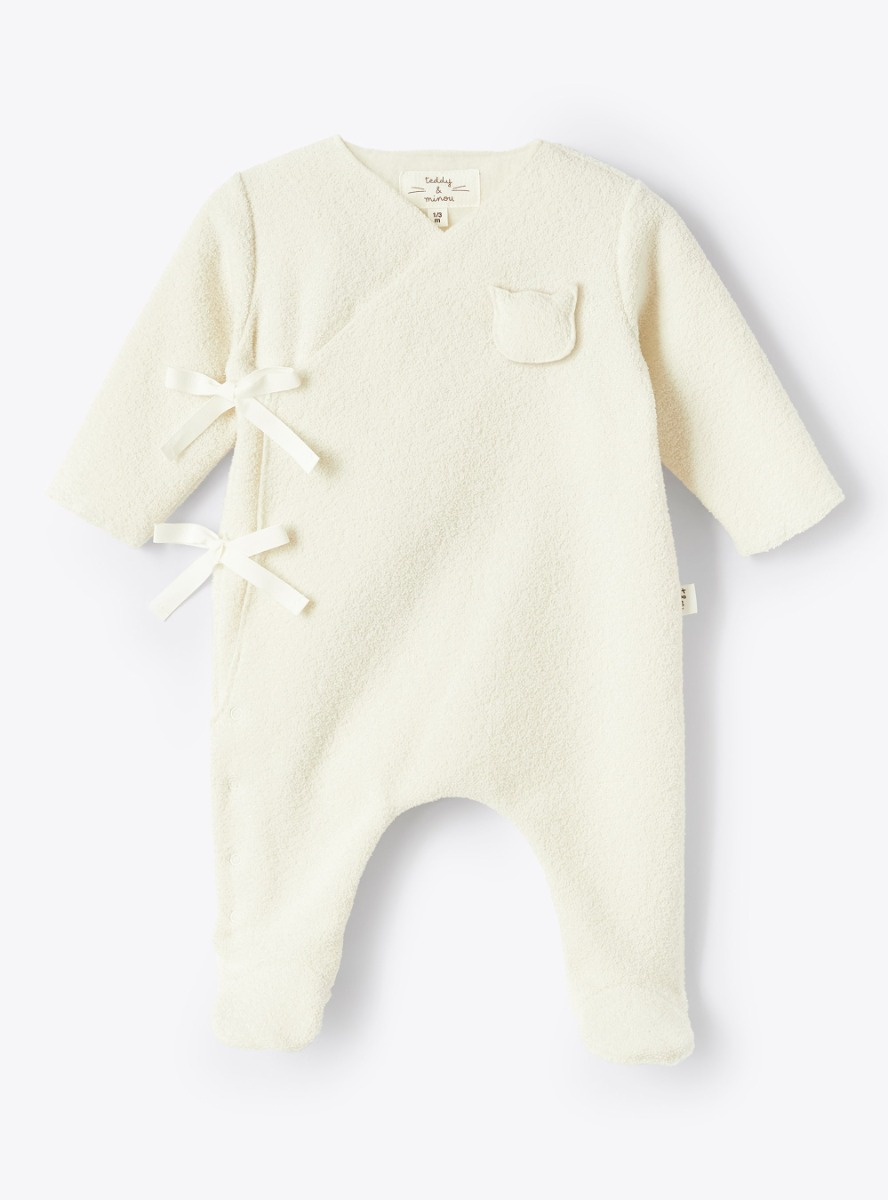 Kimono fleecy terry cloth bodysuit - White | Il Gufo