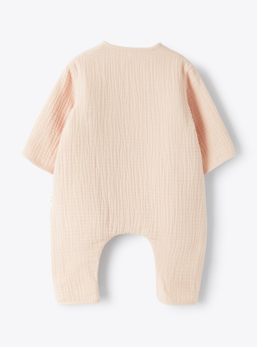 Kimono-style jumpsuit in organic gauze - Pink | Il Gufo