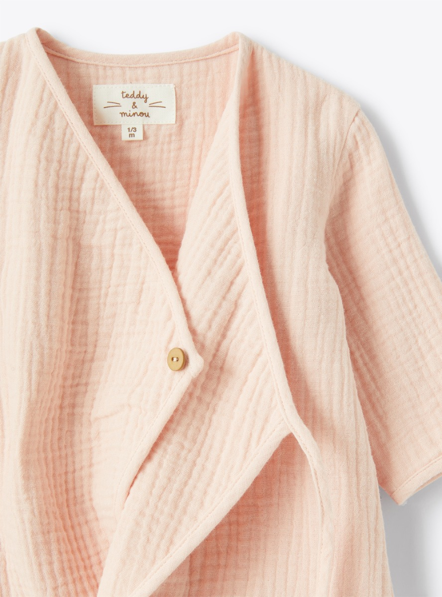 Kimono-style jumpsuit in organic gauze - Pink | Il Gufo