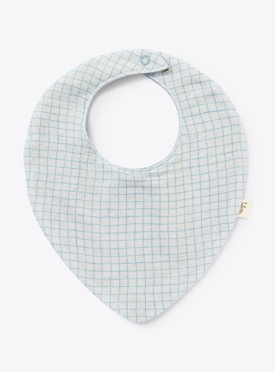 Organic cotton gauze and upcycled chenille bib - Light blue | Il Gufo