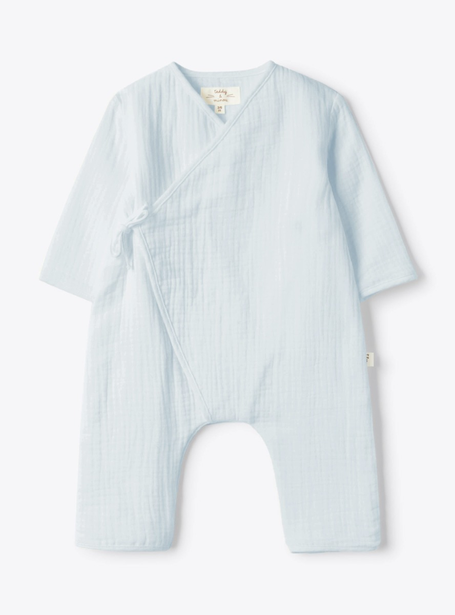 Kimono-style jumpsuit in organic gauze - Babygrows - Il Gufo