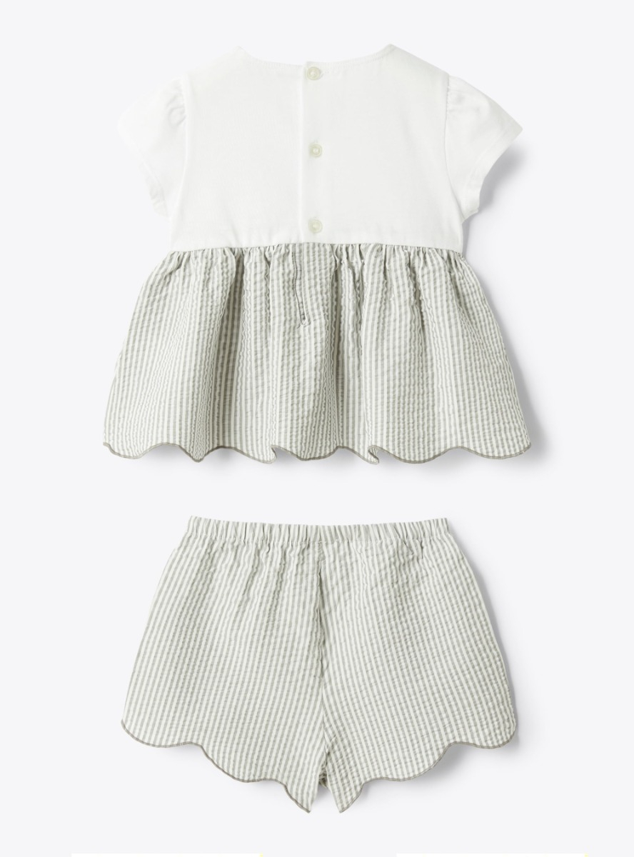 Two-piece baby set in Jersey and seersucker - Grey | Il Gufo