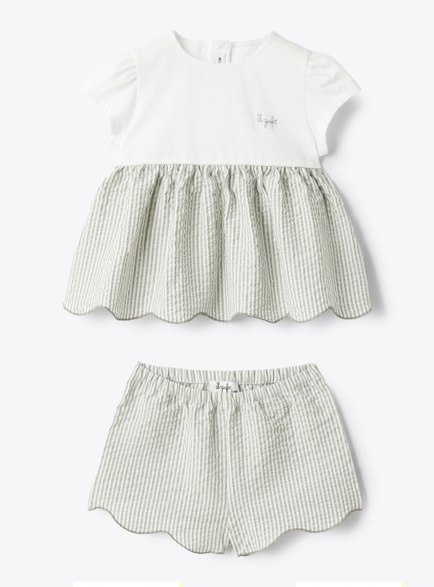 Two-piece baby set in Jersey and seersucker - Grey | Il Gufo