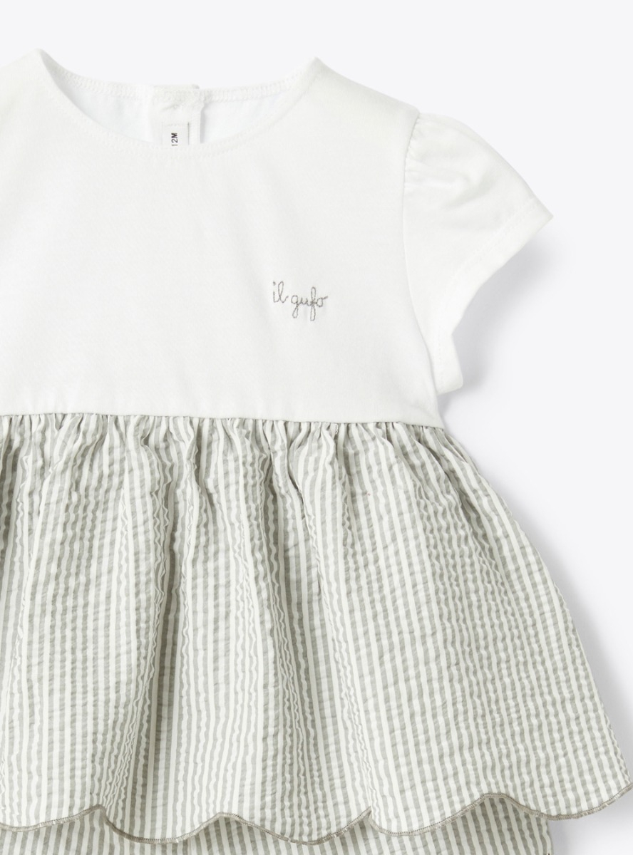 Two-piece baby set in Jersey and seersucker - Grey | Il Gufo