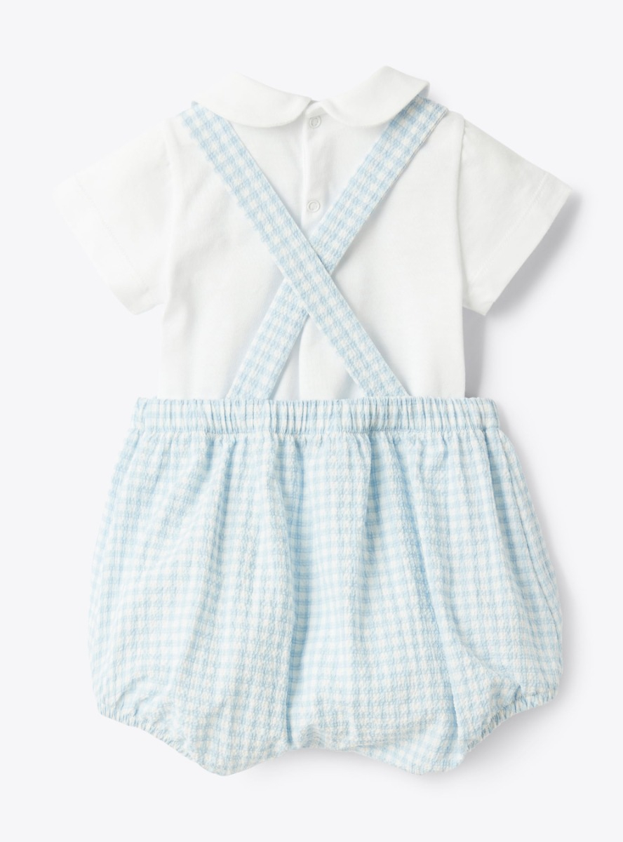 Dungaree outfit in jersey and seersucker - Light blue | Il Gufo